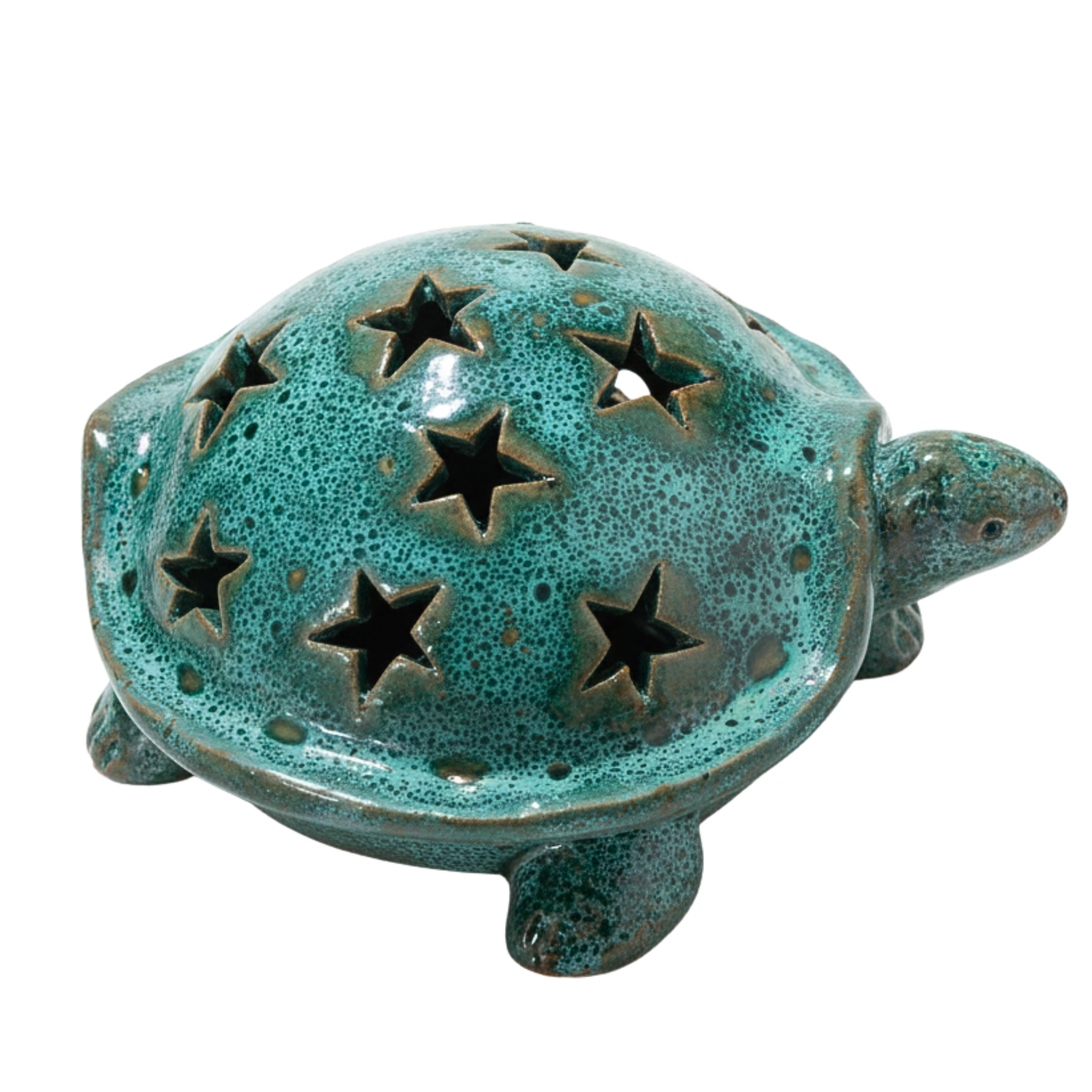 Tortue en céramique émaillée ajourée – Étoiles, style méditerranéen