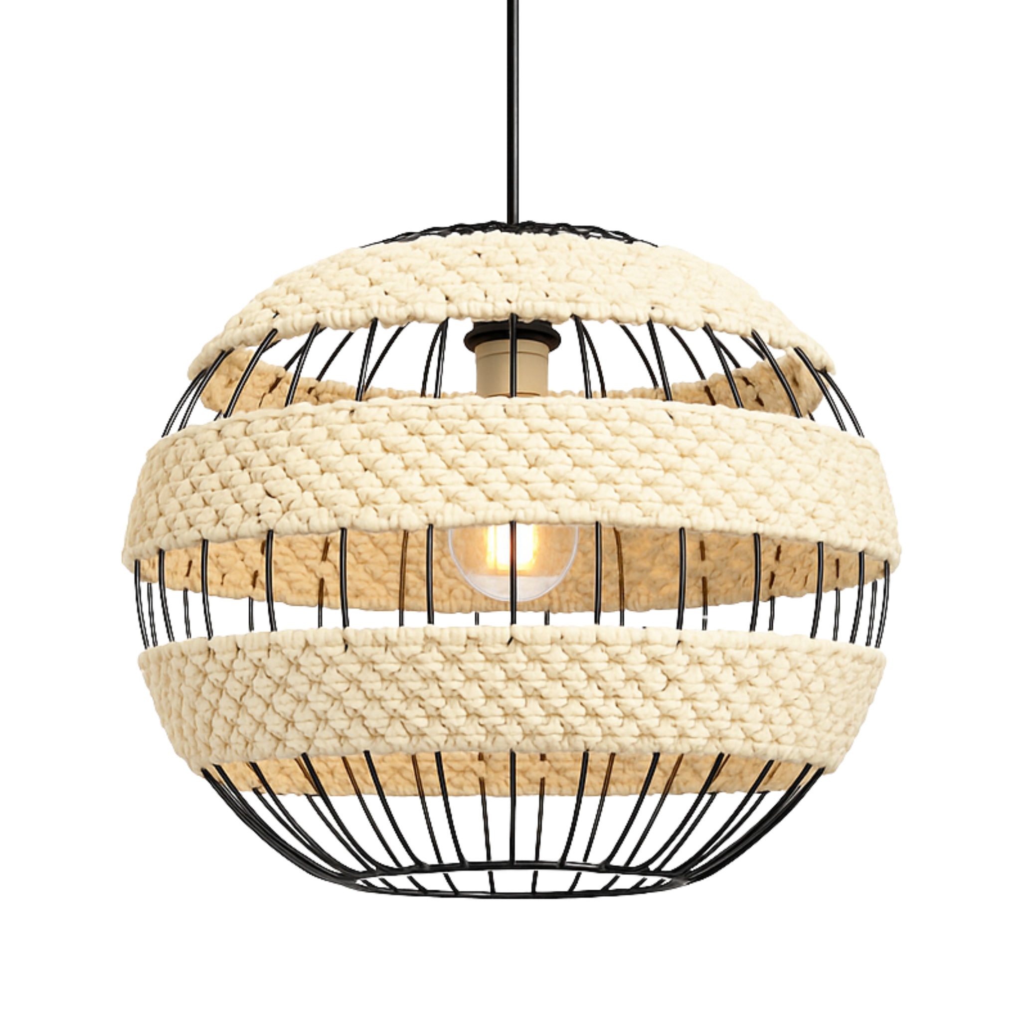 Suspension Sphérique "Vague Bohème" | Fibres Végétales & Métal | Tunisie