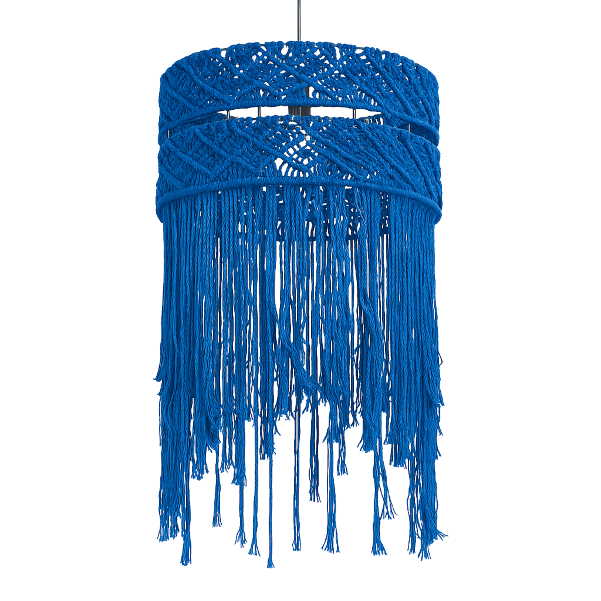 Suspension Macramé Bleu Royal | Franges Coton Bohème | Tunisie