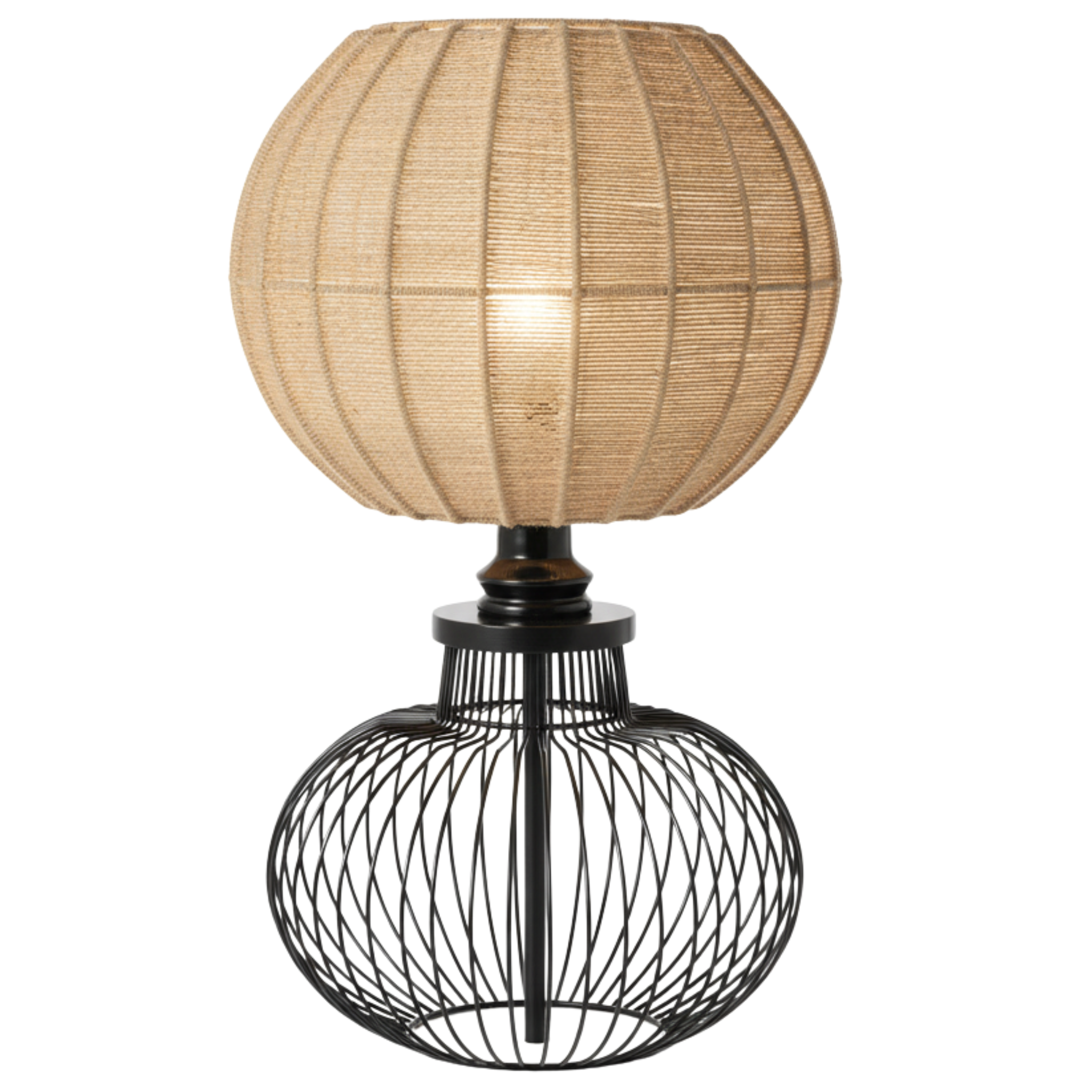 Lampe de Table Tête Jute Handmade | Base Métal Noir | Tunisie