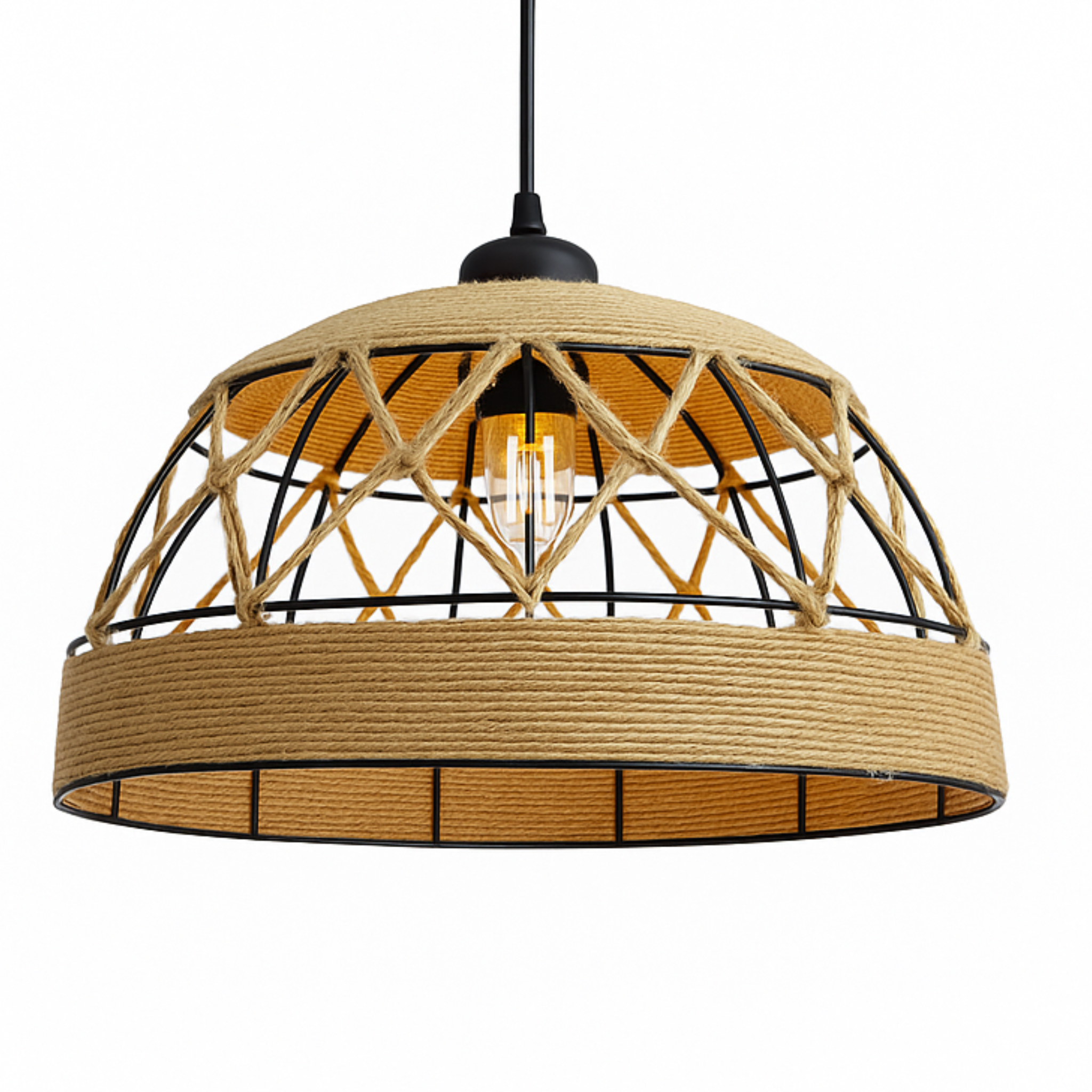 Suspension "Atlas" Géométrique – Lustre en Jute Tressé et Métal Noir