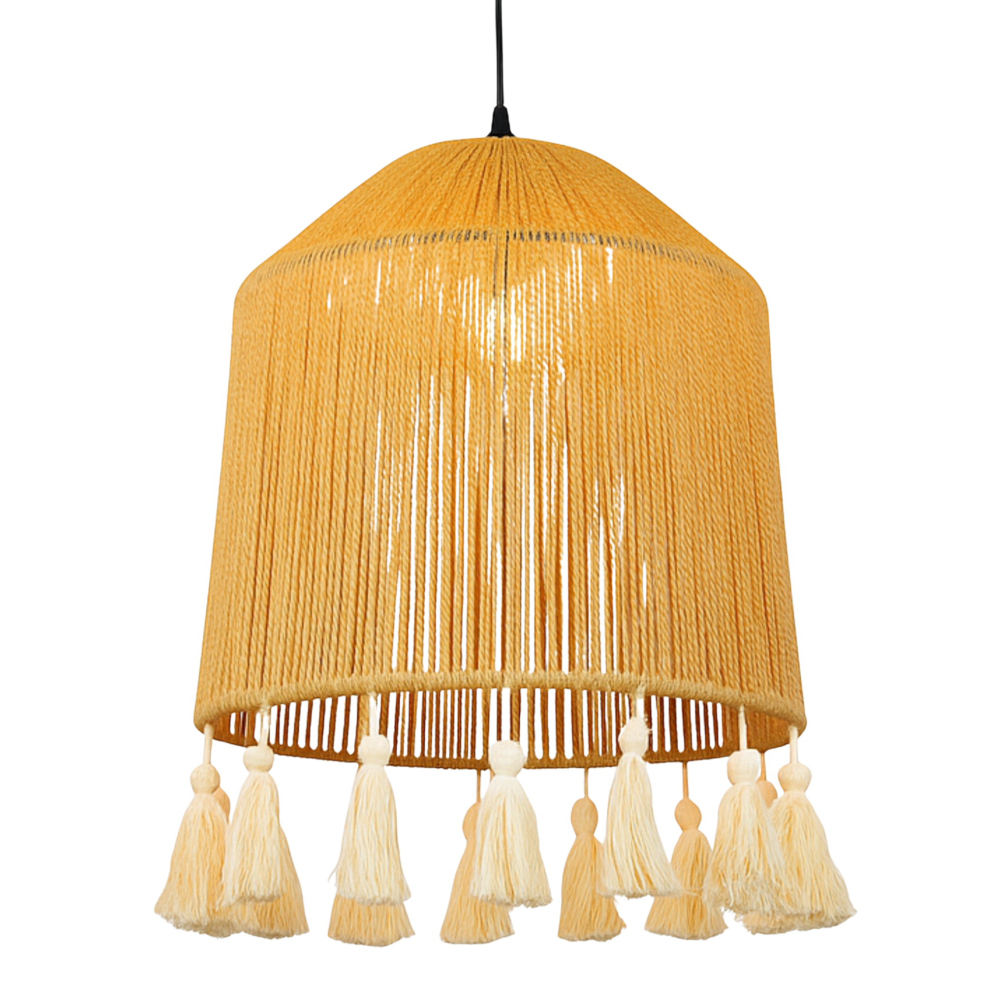 Suspension Bohème "Yasmine" – Lustre en Jute Tressé à Pompons