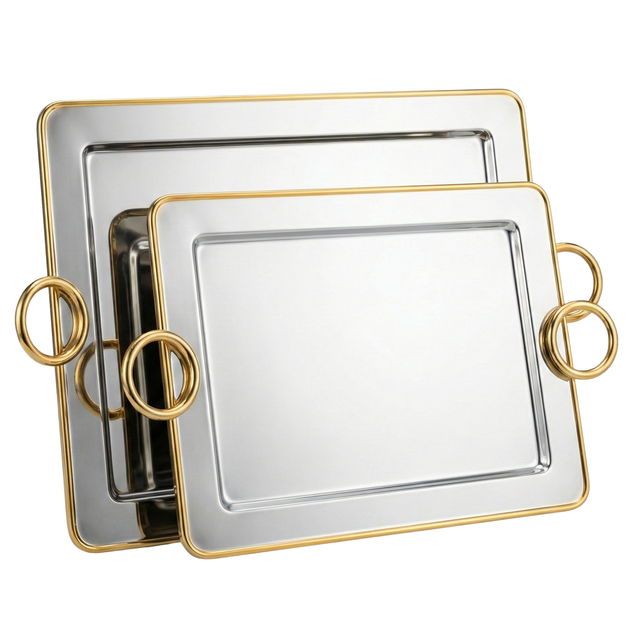 Set de 2 Plateaux de Service Inox & Doré - Design Luxe Rectangulaire