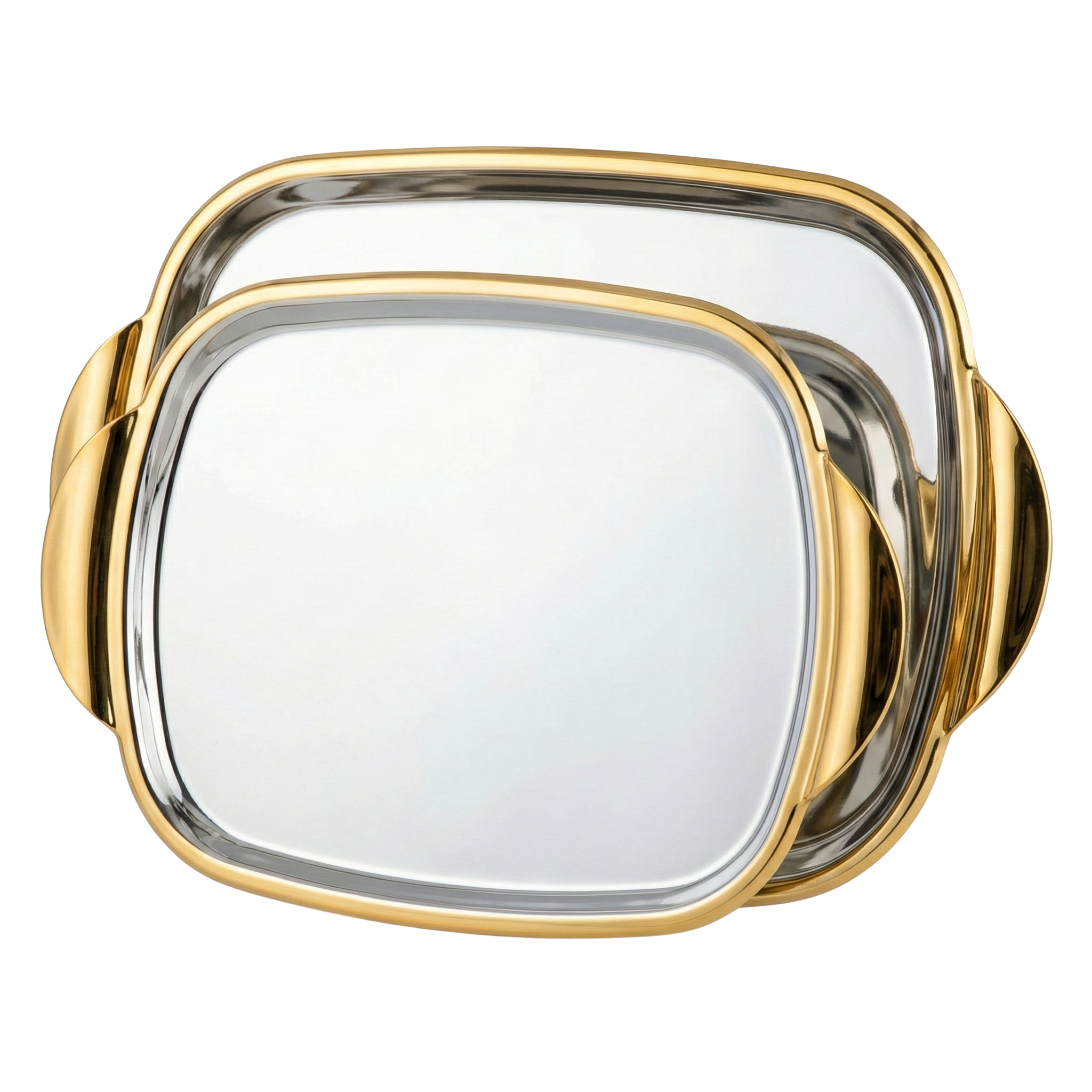 Duo Plateaux de Service Inox & Doré – Design Luxe & Moderne