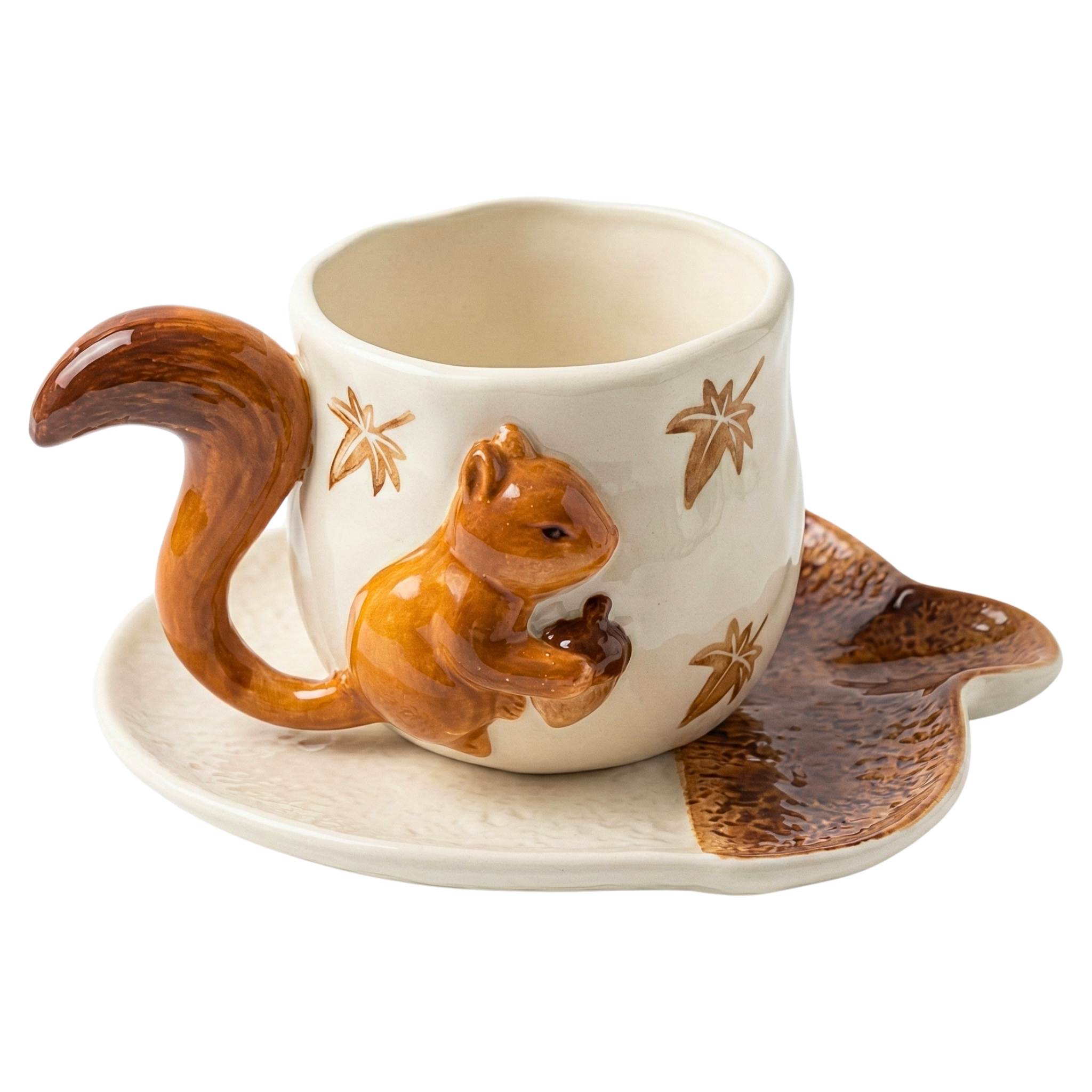 Mug Écureuil en Céramique – Poignée Queue 3D, Style Bois & Cosy Tunisie