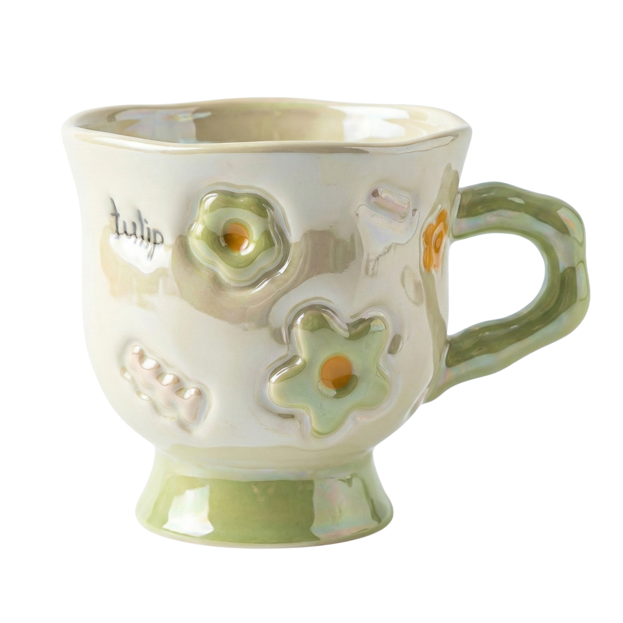 Mug Vert Design Fleur en Relief en Céramique – Style Moderne Tunisie