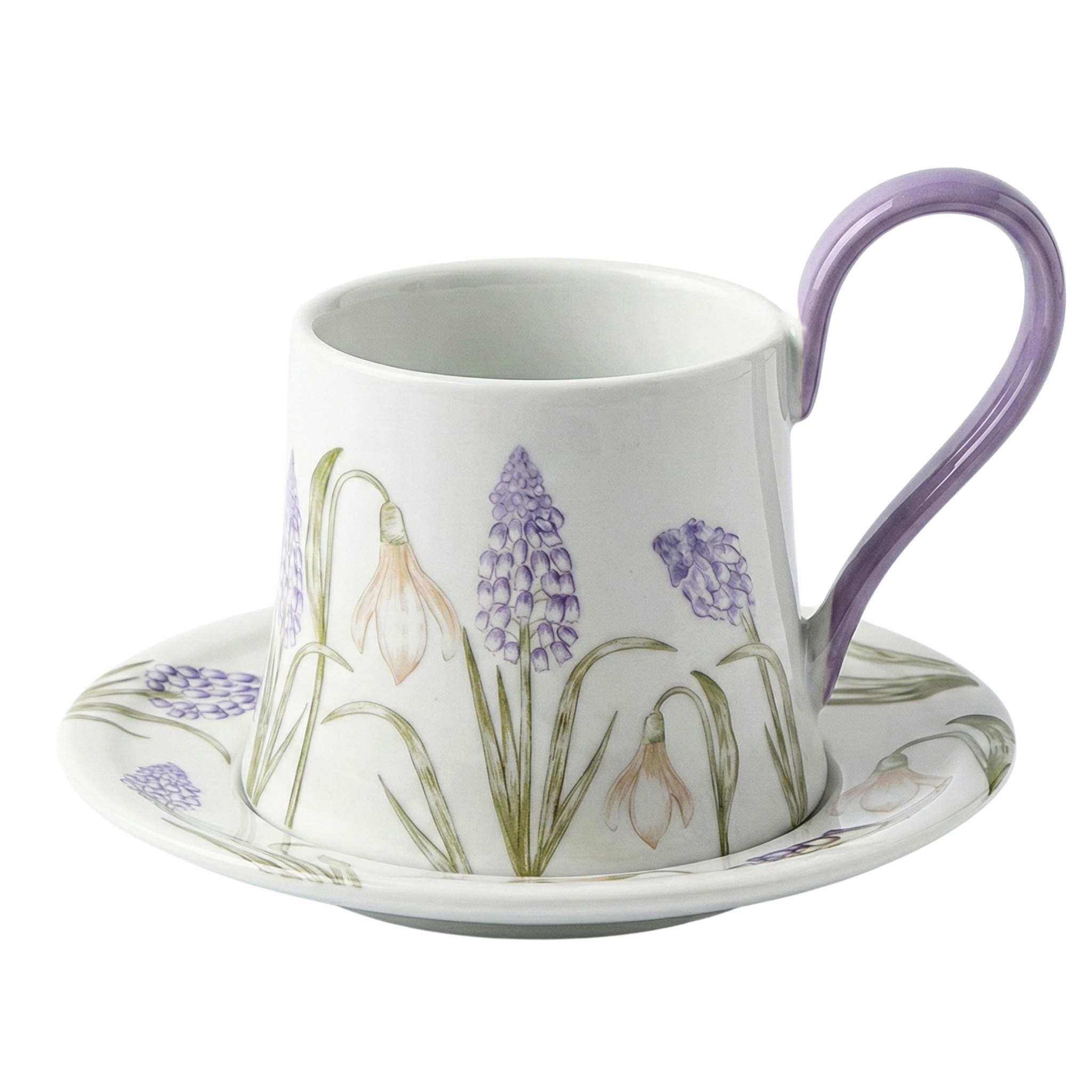 Mug Fleurs Lilas en Céramique avec Sous-Tasse – Style Élégant
