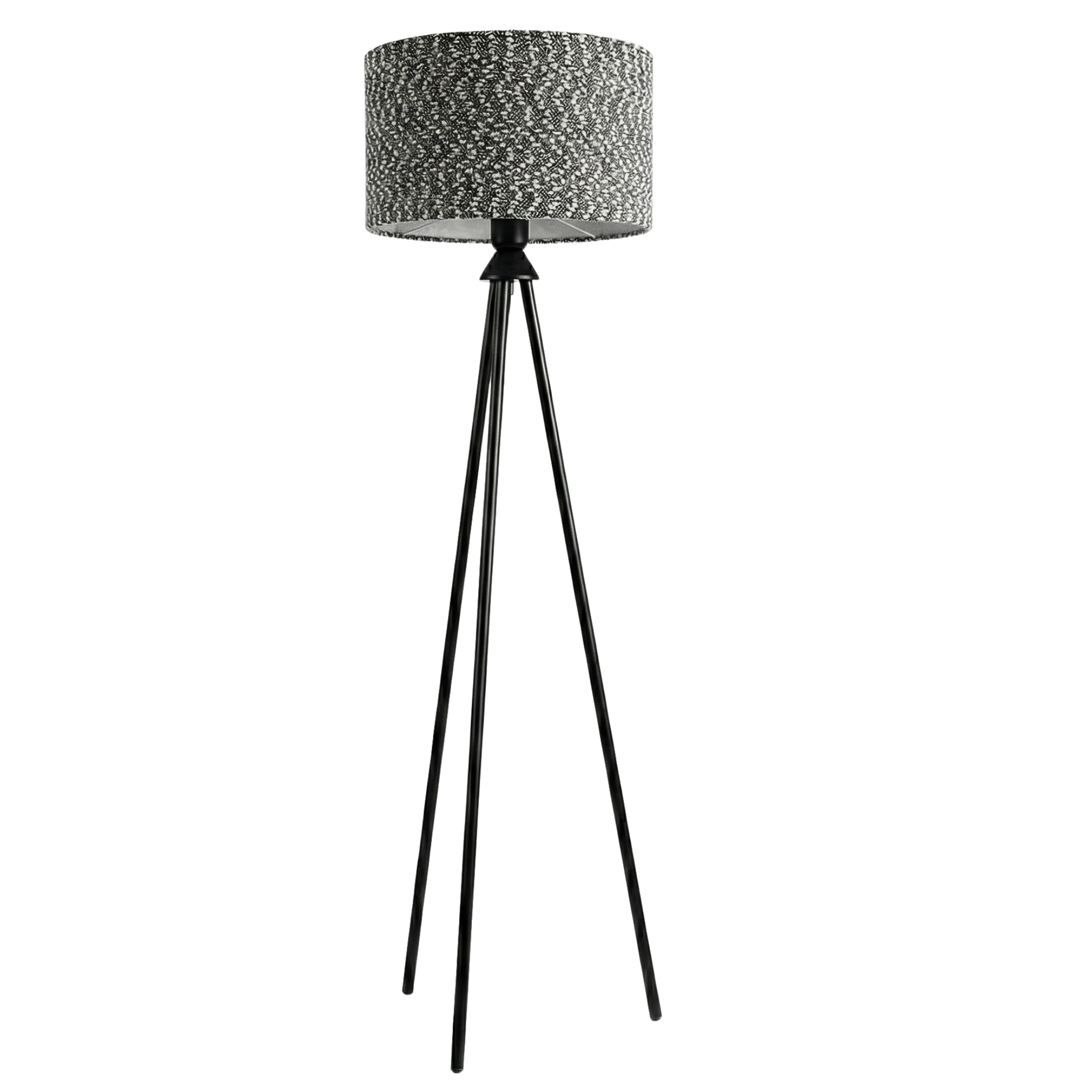 Lampadaire Trépied Métal Noir & Abat-Jour Chiné – Design Moderne
