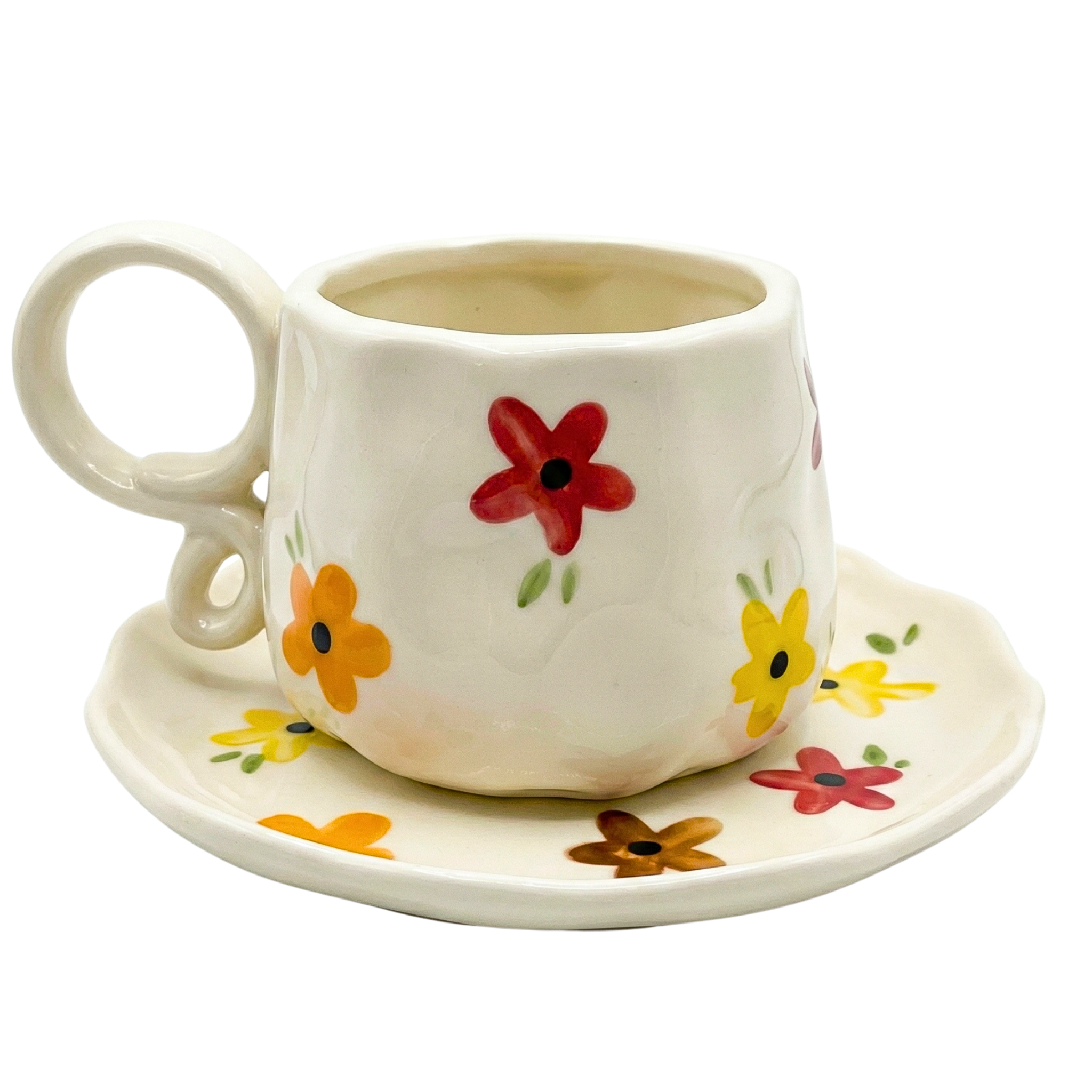 Tasse Céramique "Spring" — Mug Fleuri avec Anse Nouée Tendance