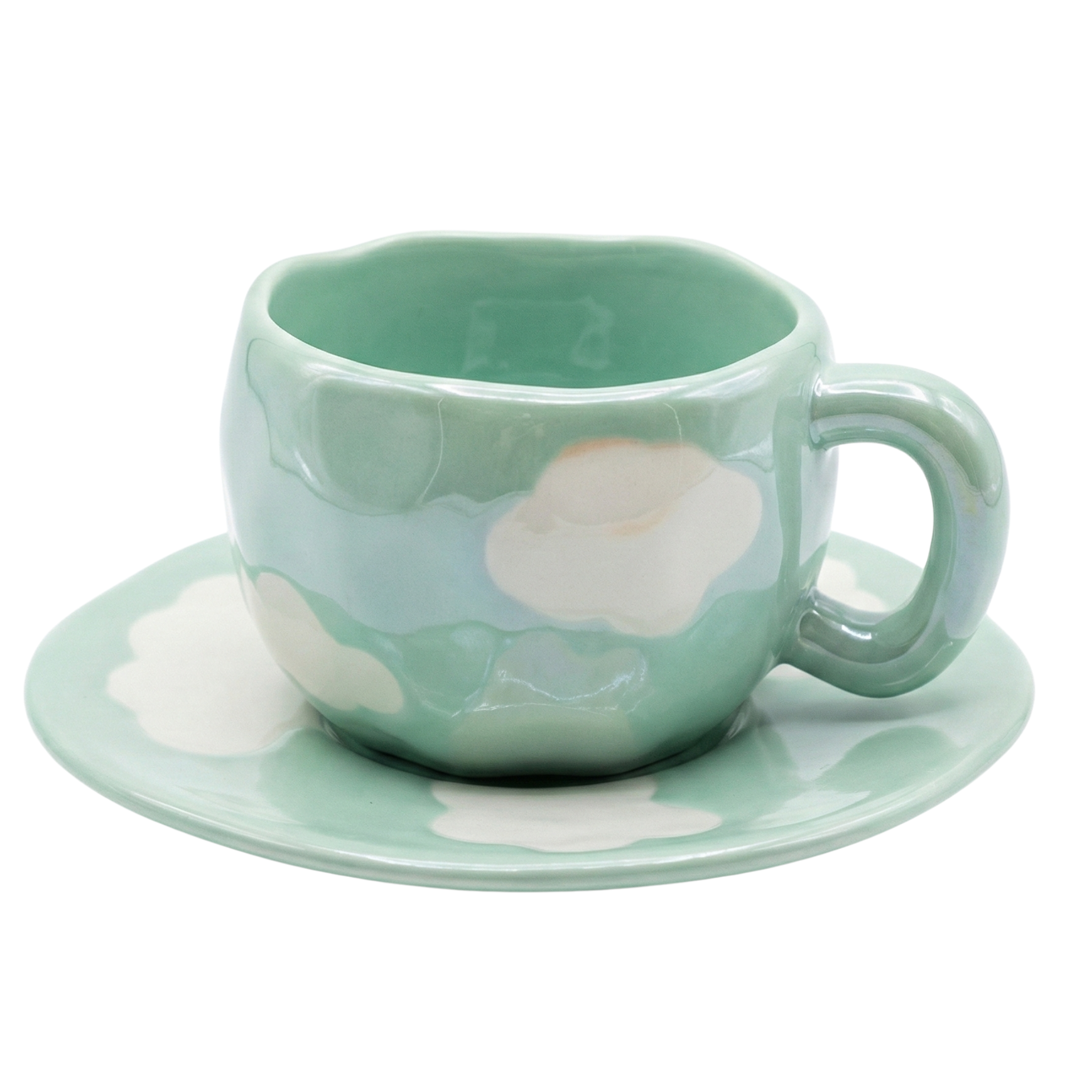 Mug Céramique "Nuage" — Tasse Design Chunky & Soucoupe (Pastel)