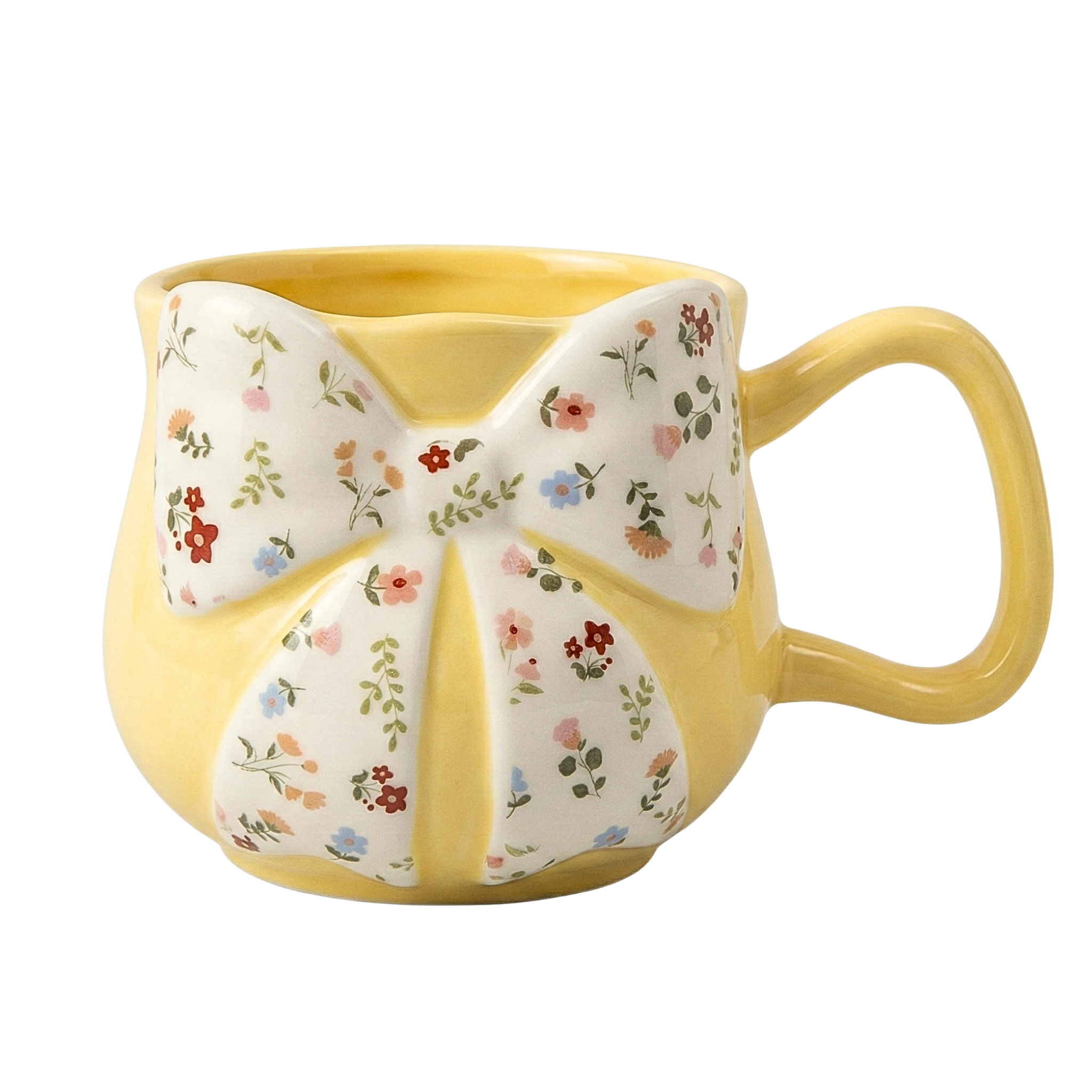 Mug Jaune Nœud Fleuri – Tasse Céramique Design Coquette & Cozy