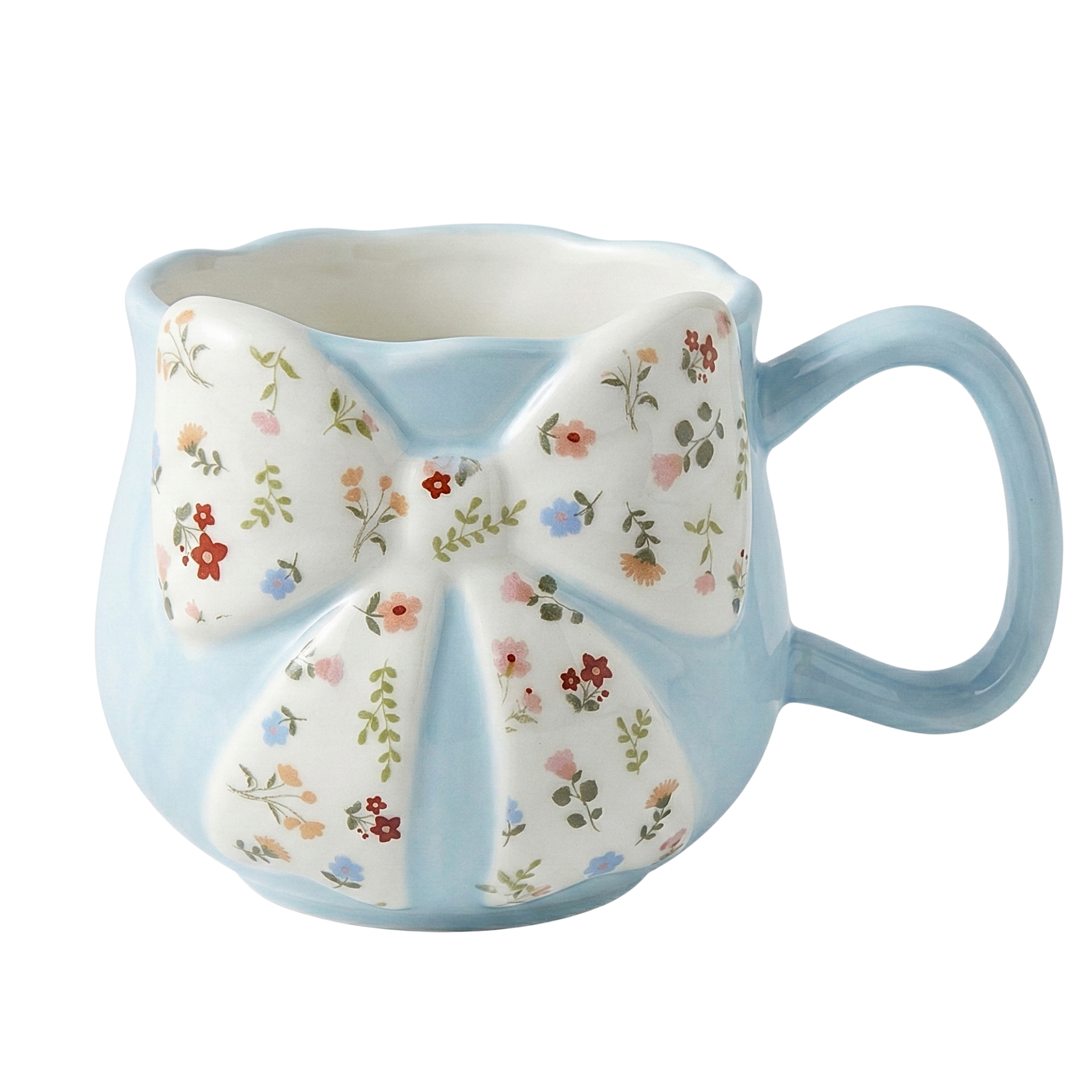 Mug Céramique Bleu Pastel & Nœud Floral – Tasse "Coquette" Tendance