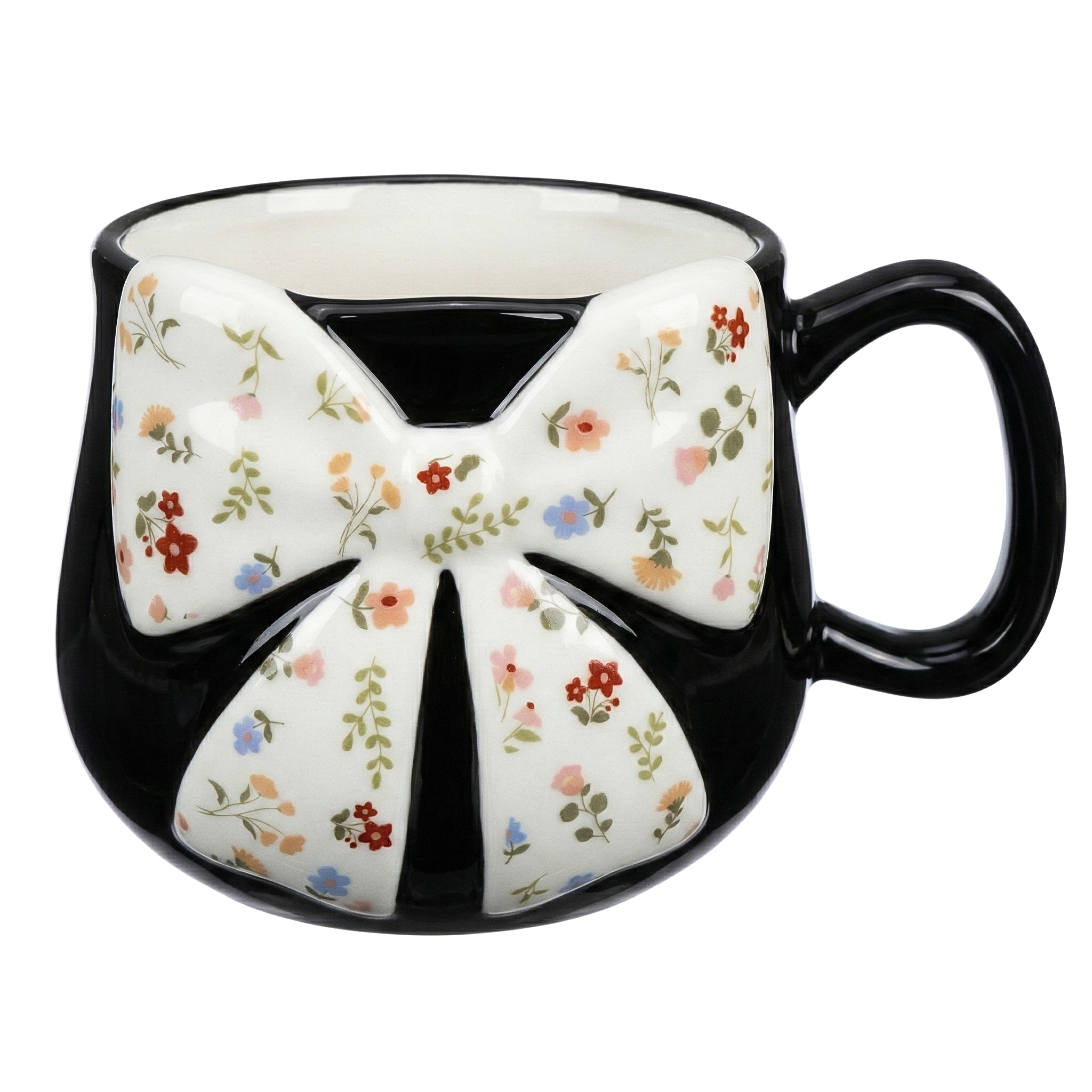 Mug Céramique Noir & Nœud Floral – Tasse Design Chic & Tendance