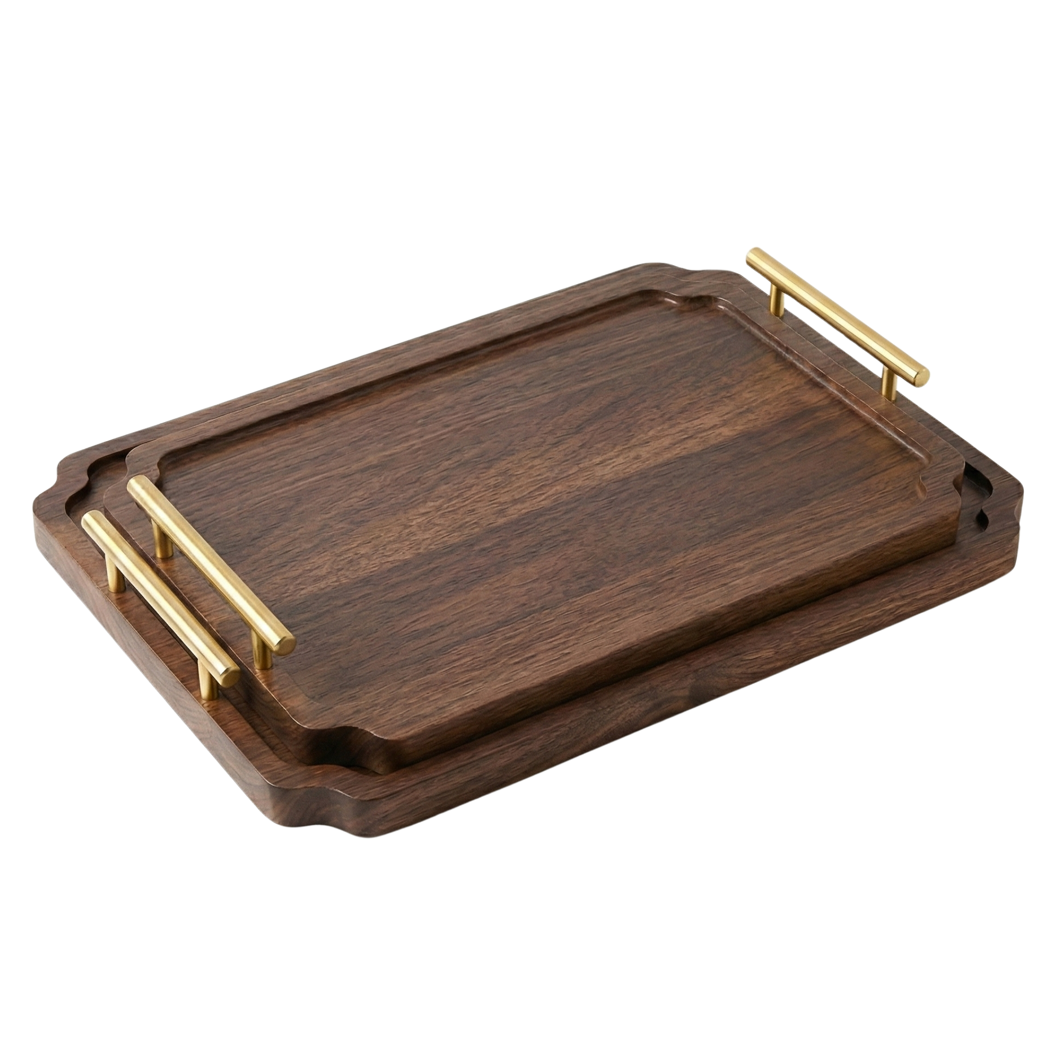 Lot de 2 Plateaux de Service en Bois & Poignées Dorées – Design Chic