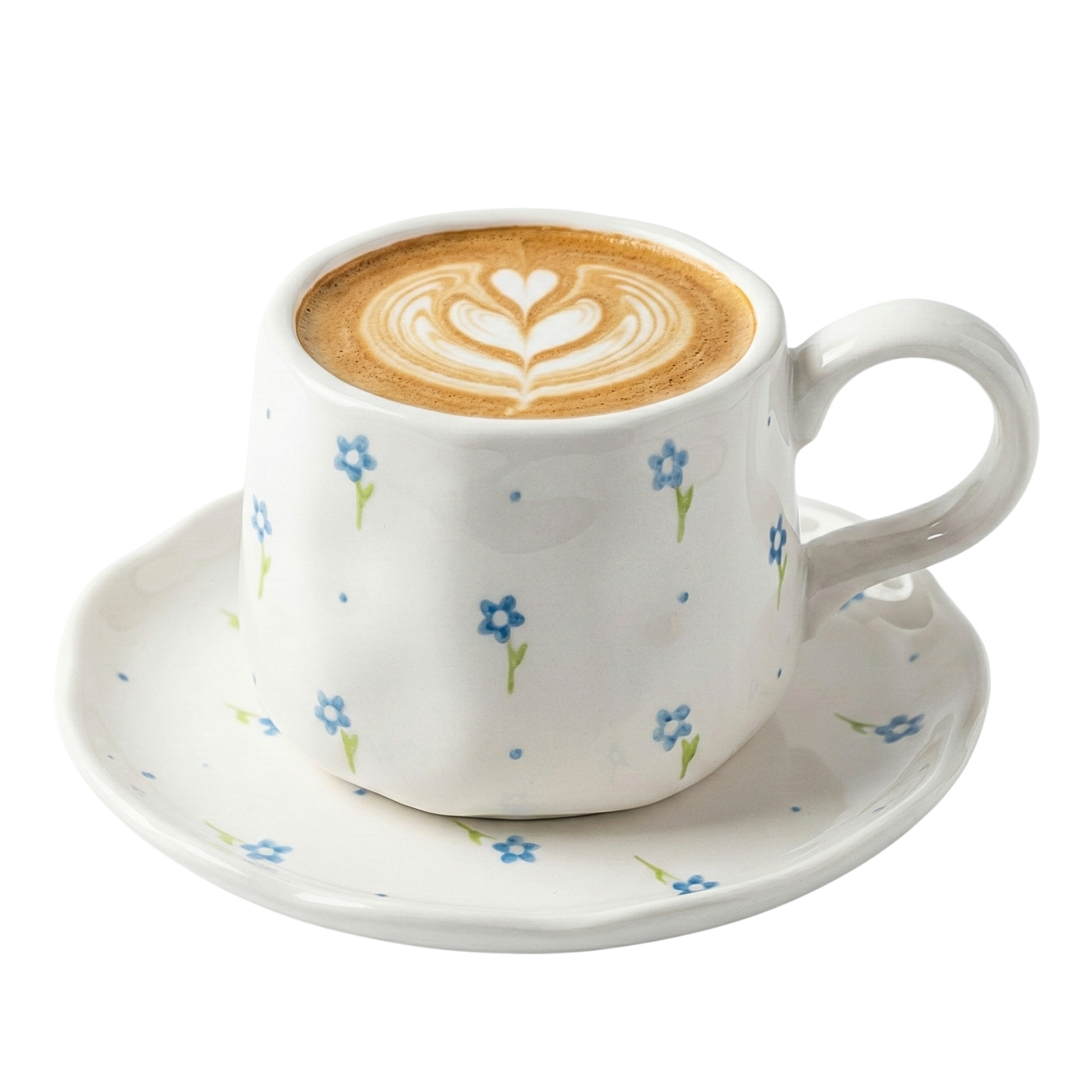 Tasse et Soucoupe en Céramique Motif Fleurs Bleues - Design Cozy Chic