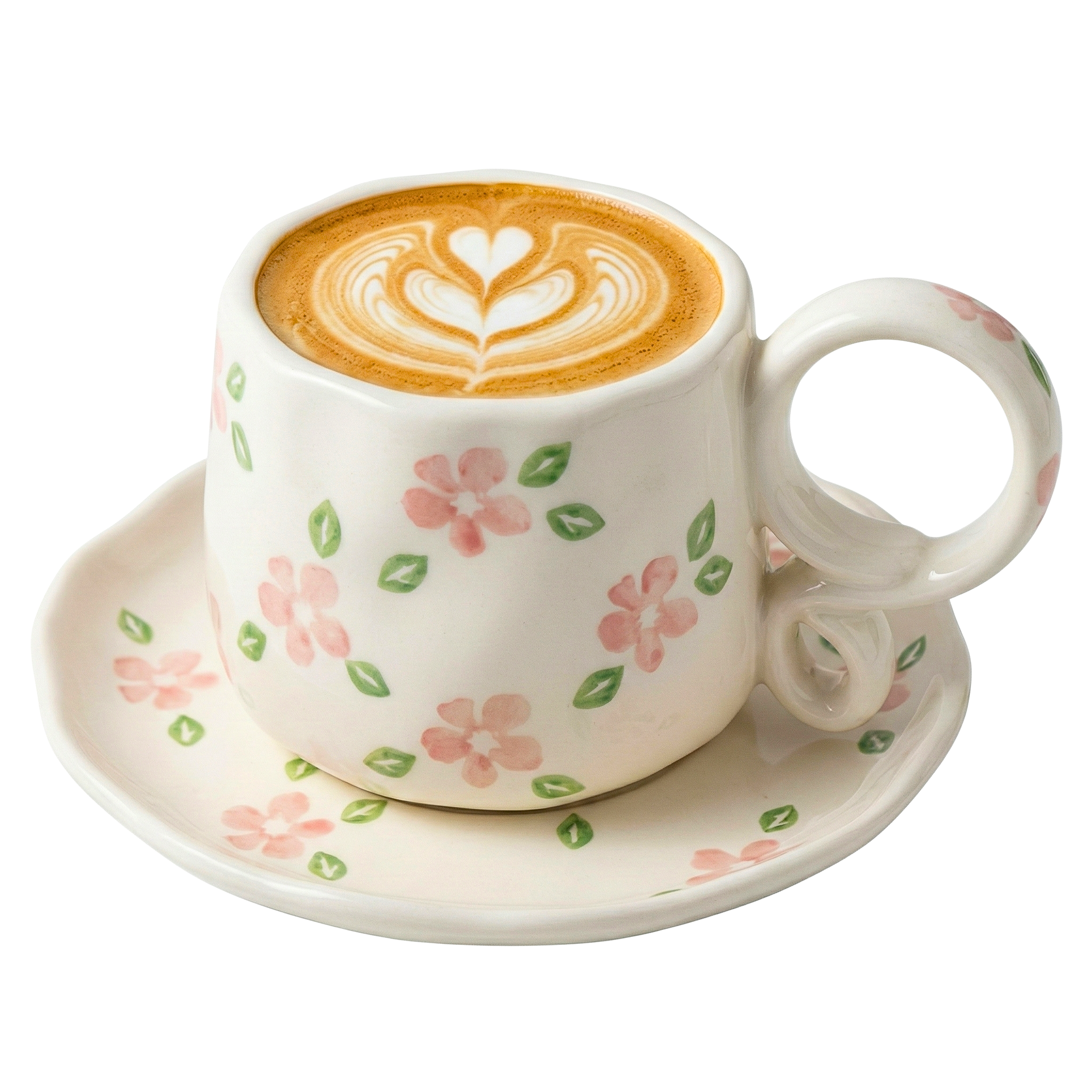 Tasse & Soucoupe Céramique Florale Artisanale - Cappuccino & Café