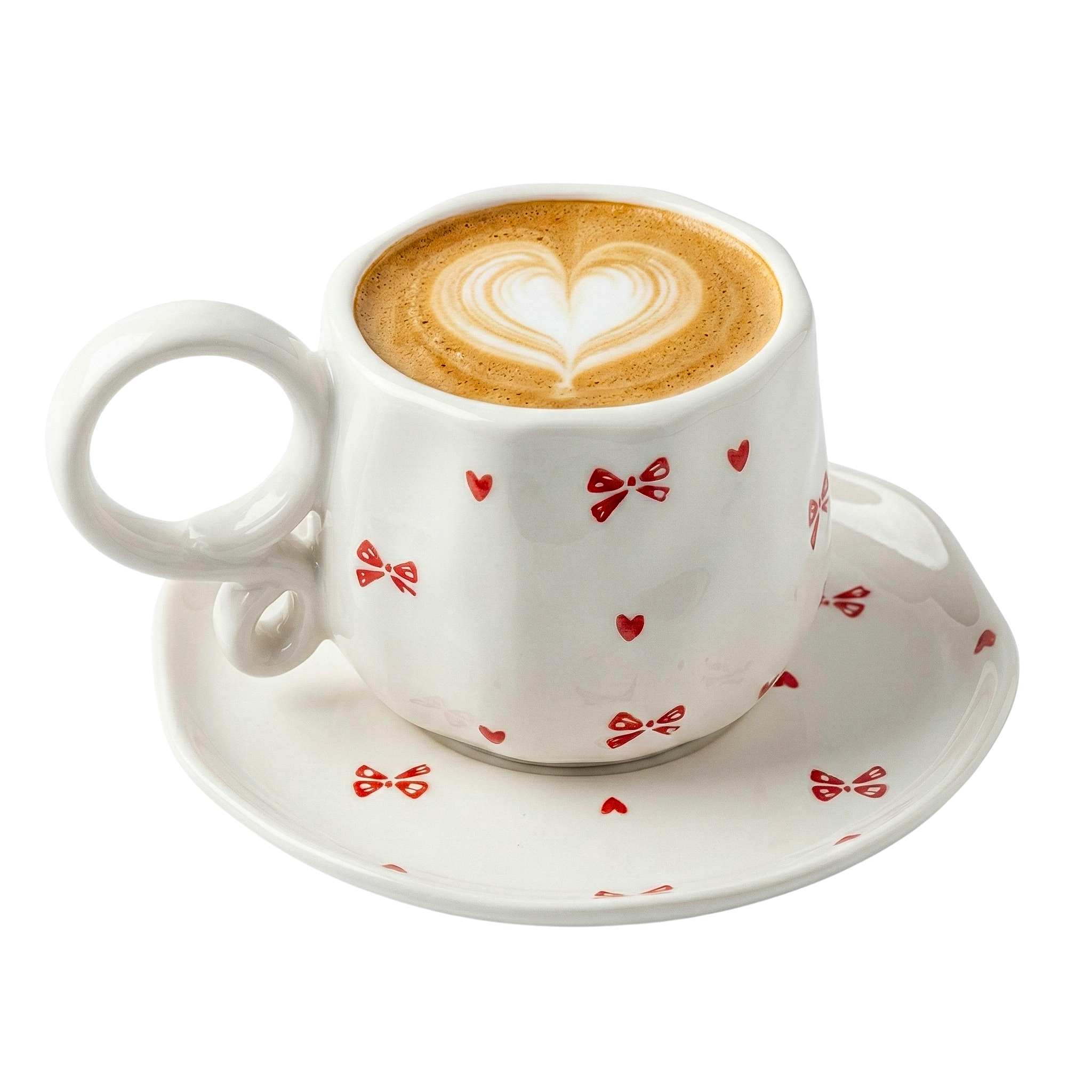 Tasse à Café Design Nœud Rouge & Soucoupe – Céramique Chic