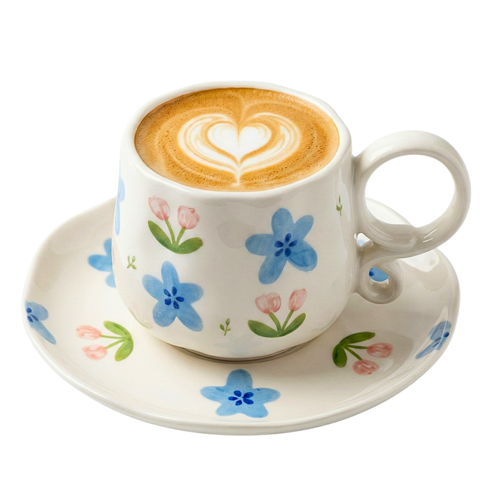 Tasse en Céramique Florale avec Soucoupe – Élégance Printanière