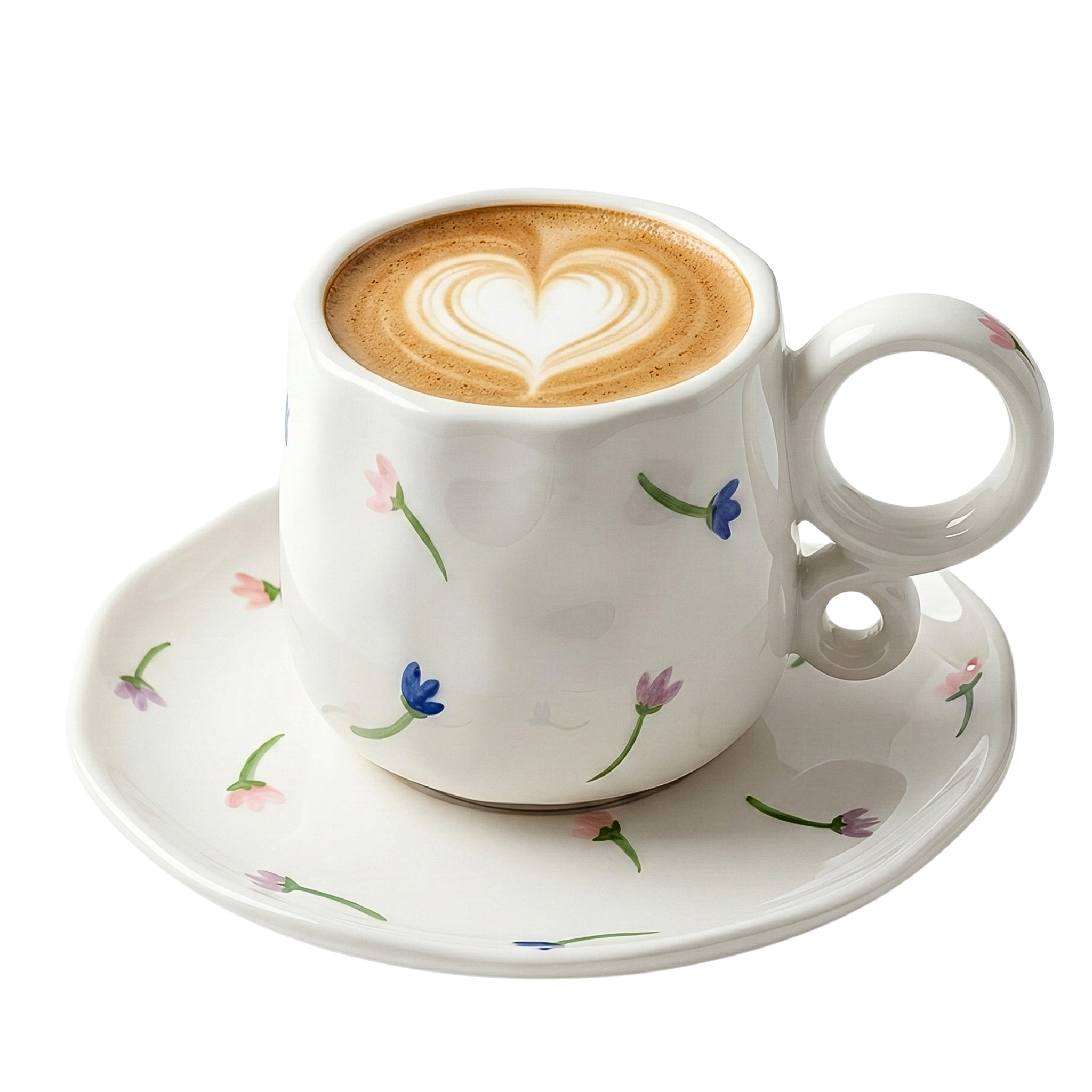 Tasse à Café Céramique Fleurie & Soucoupe – Design Cœur Latte