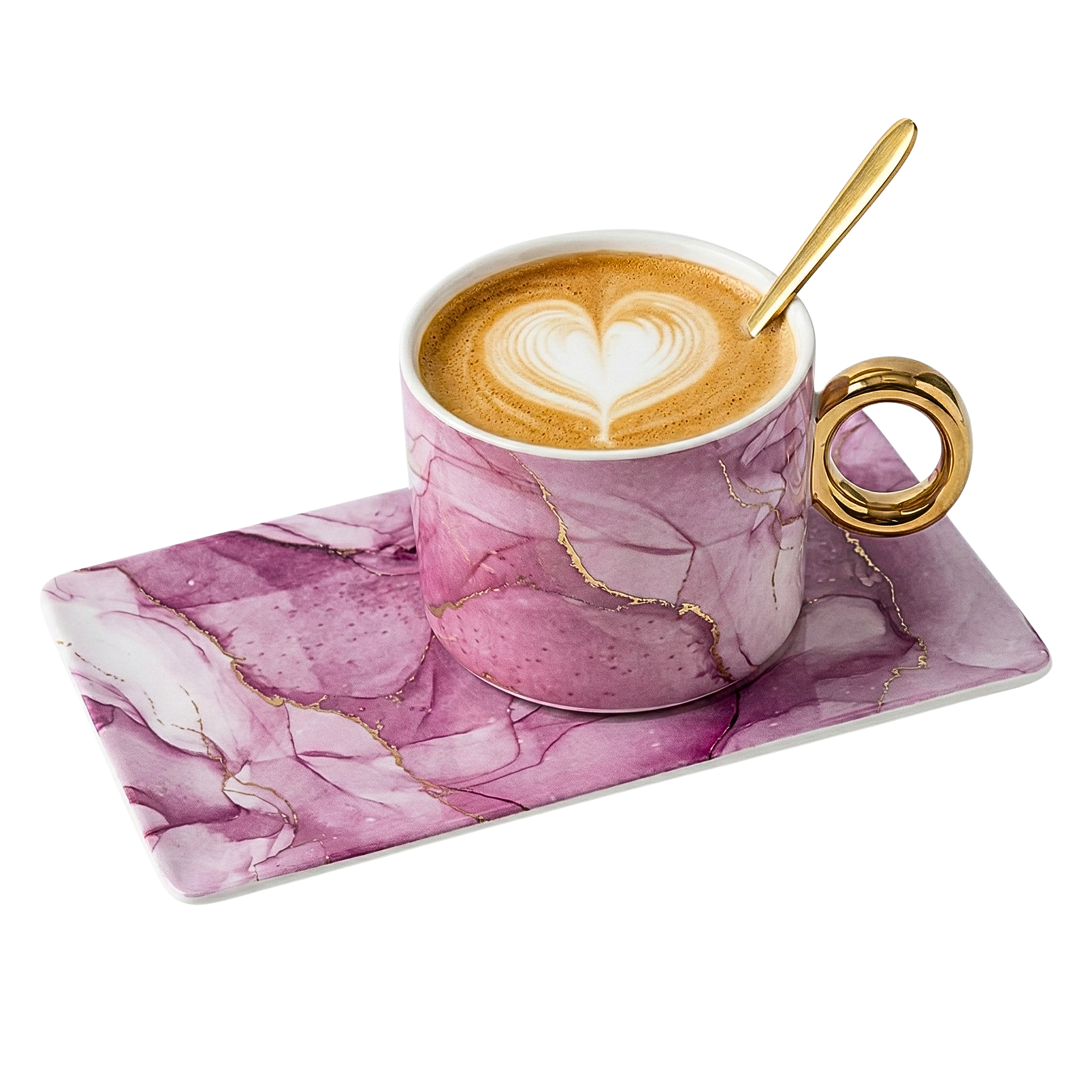 Tasse à Café Luxe Marbre Rose & Or avec Soucoupe | Déco Chic Tunisie