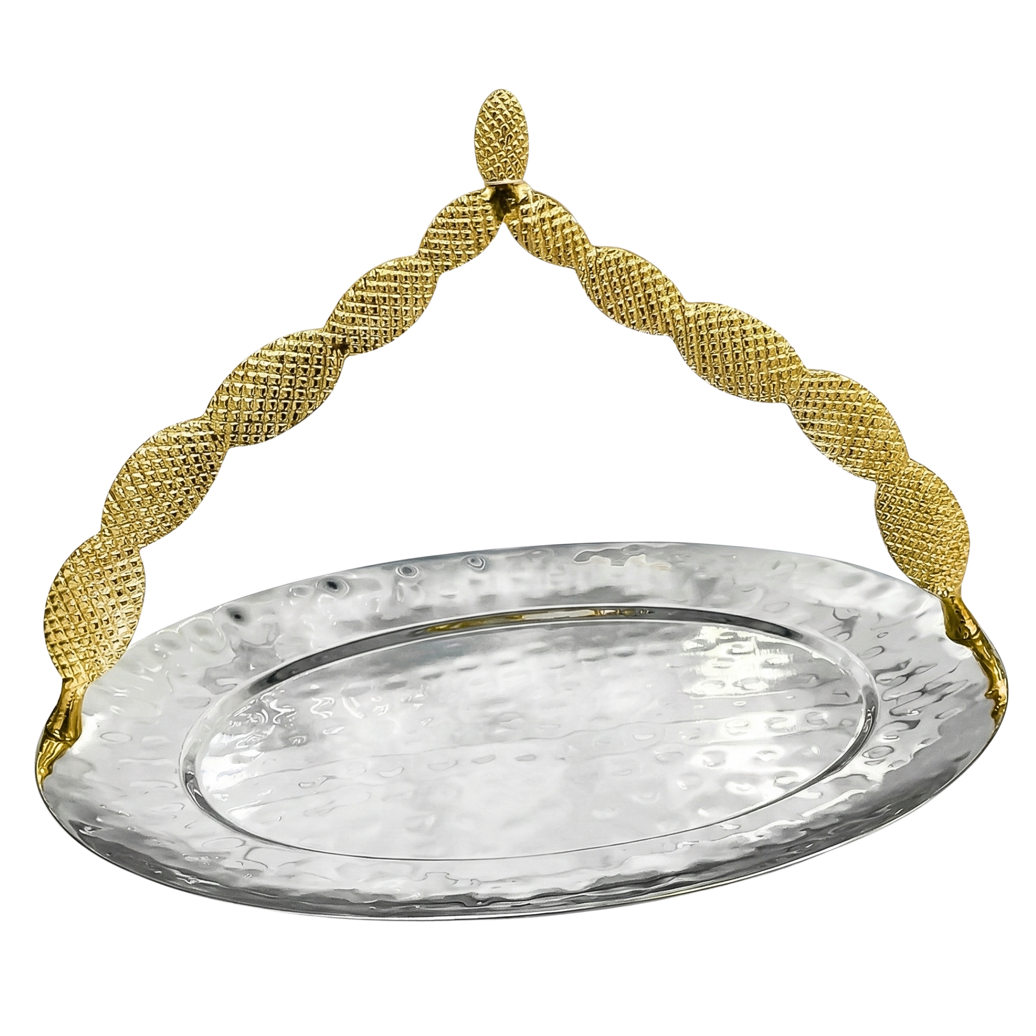 Plateau de Service Rond - Anse Cuivre Indien Doré & Inox Premium