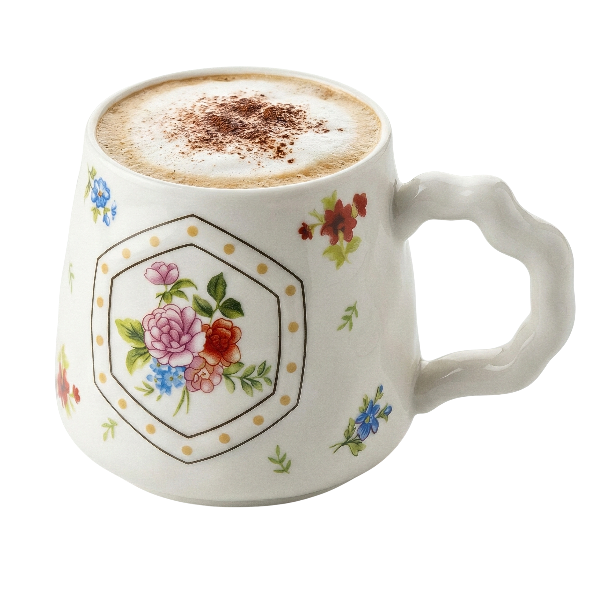 Mug Floral Vintage à Anse Ondulée – Tasse Design Céramique Chic