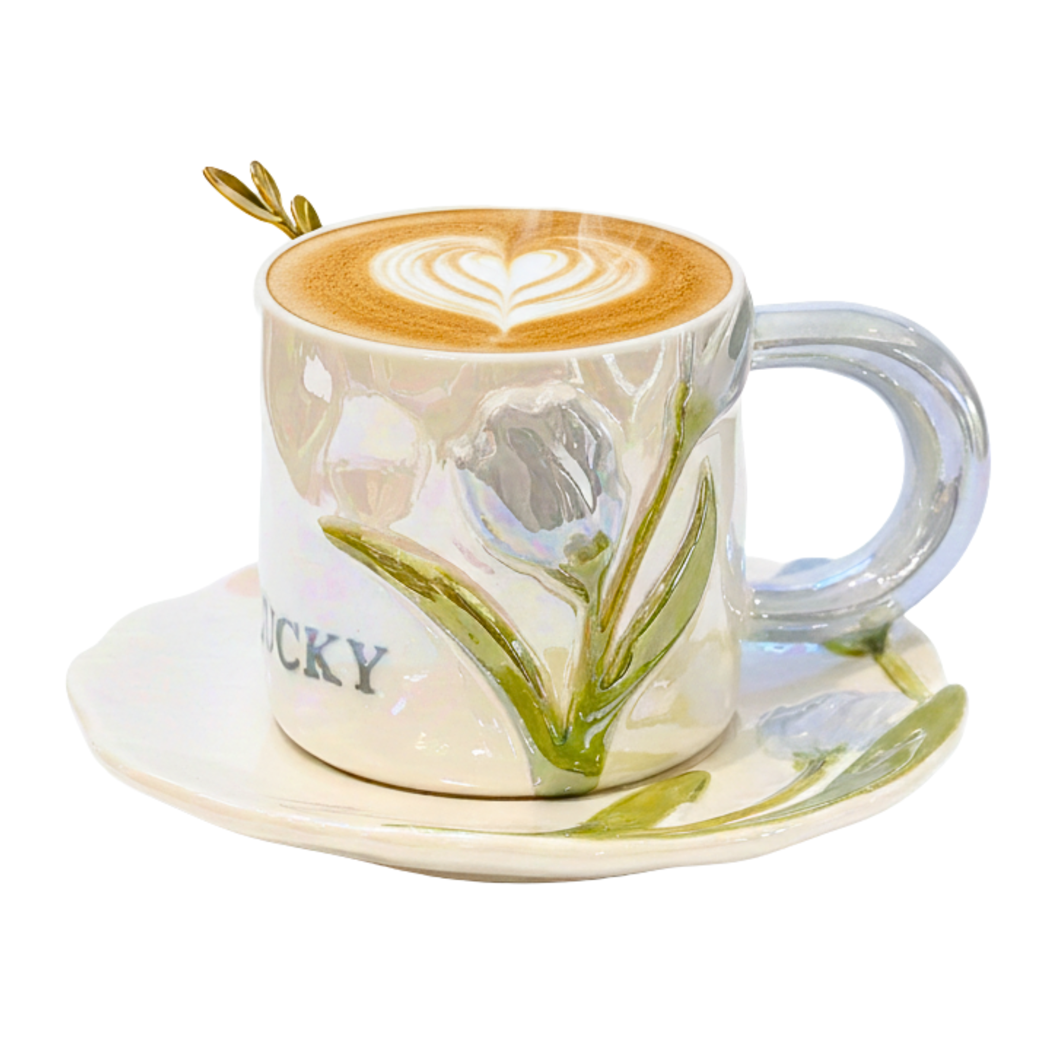 Tasse Tulipe "Lucky" en Céramique & Soucoupe – Design 3D Élégant