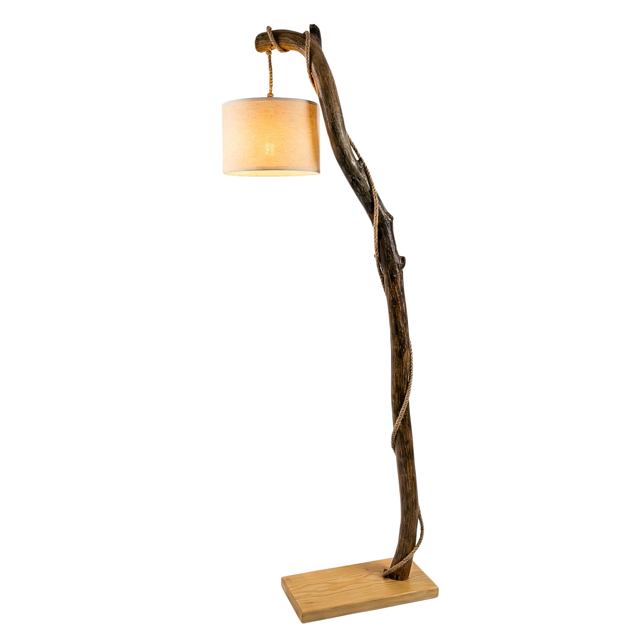 Lampadaire Rustique en Bois Naturel 130cm – Design Artisanal & Unique