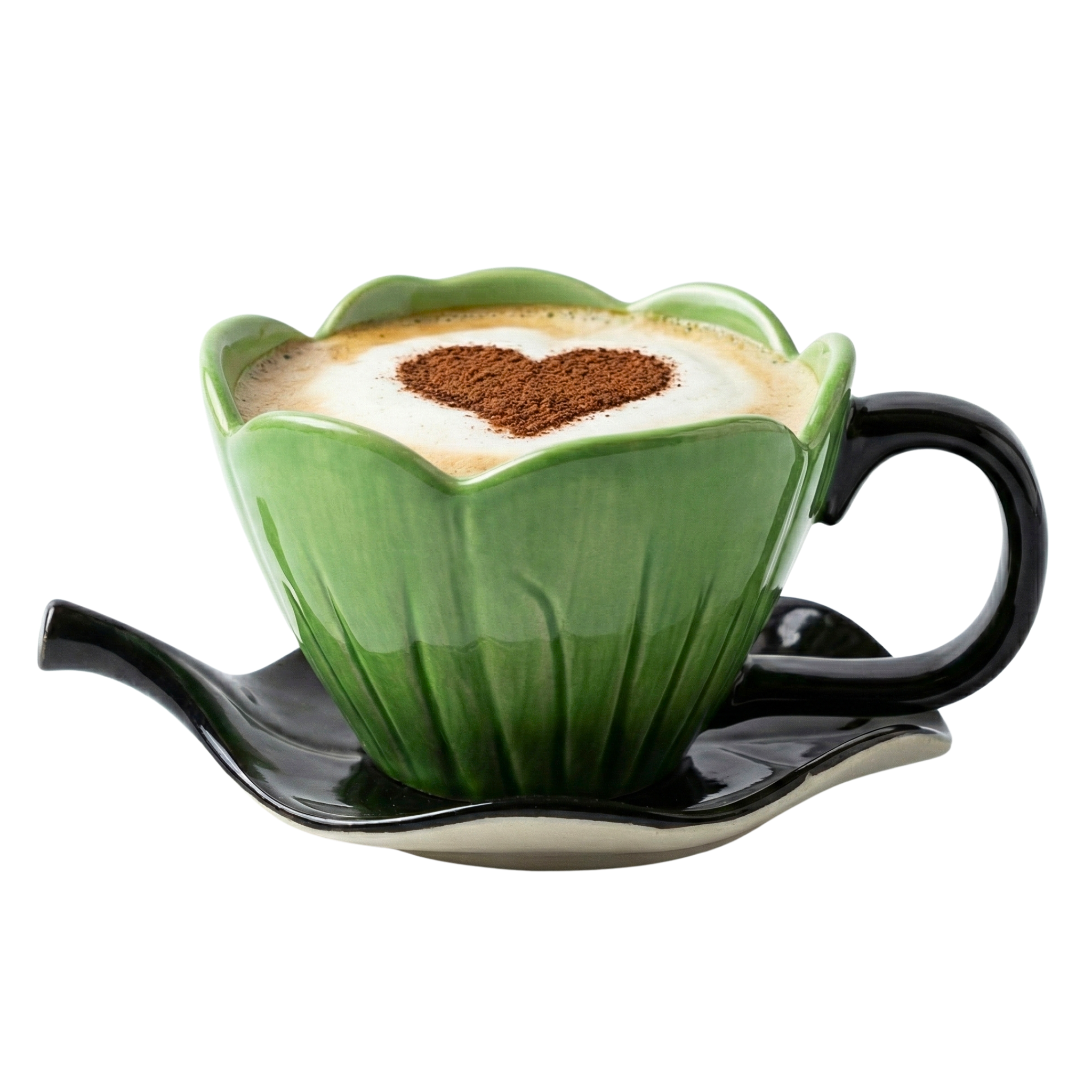 Tasse Céramique Forme Fleur & Soucoupe Feuille – Idéale Café au Lait