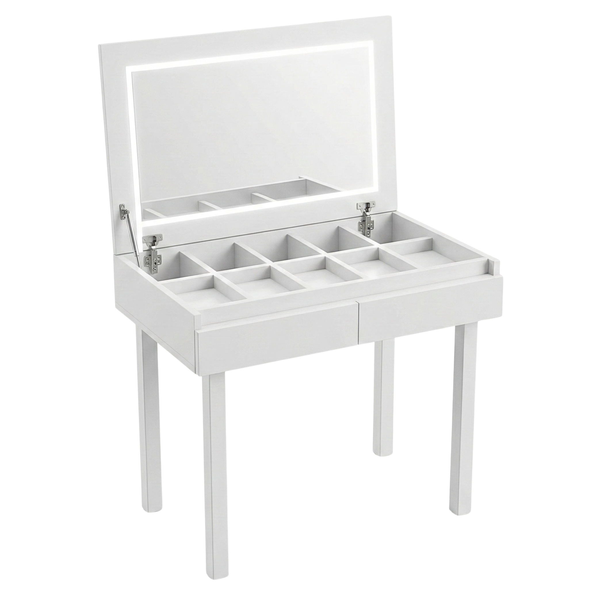 Coiffeuse Bureau 2-en-1 : Miroir LED & Rangement Spacieux - Blanc