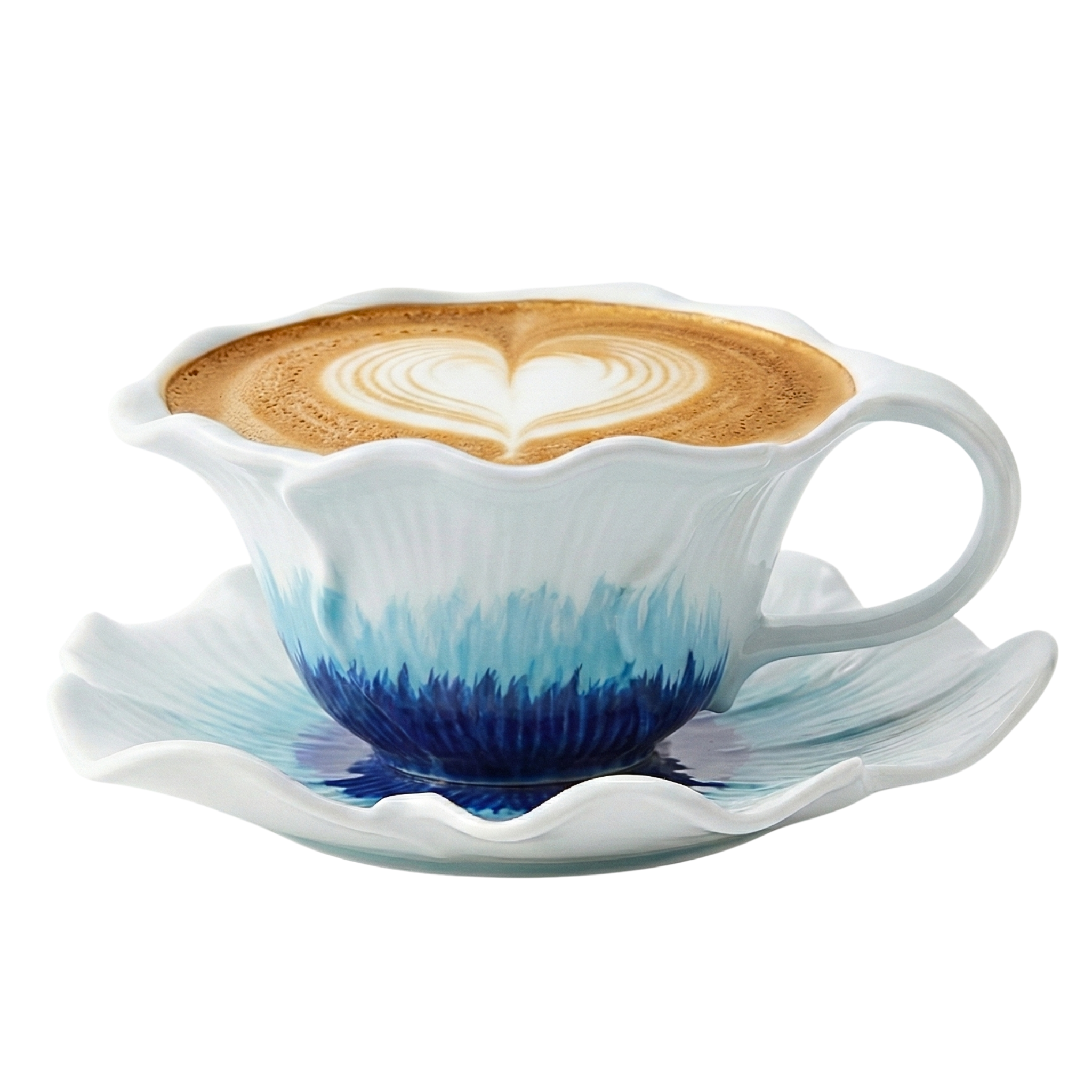 Tasse & Soucoupe Design Fleur Bleu Océan - Céramique Tendance & Chic