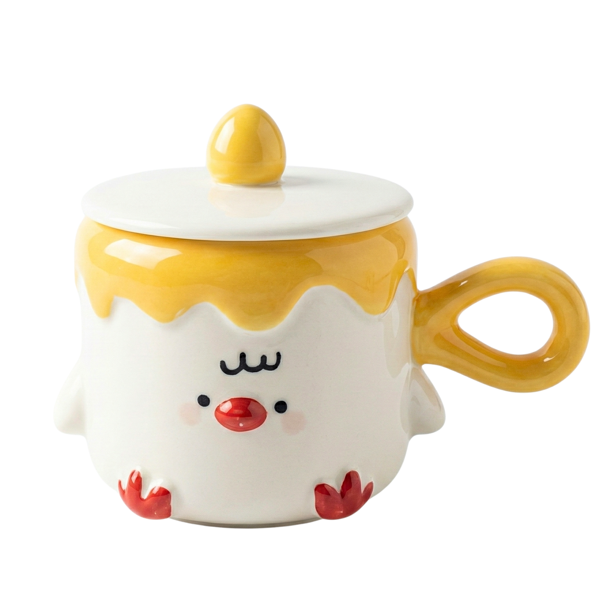 Mug Poussin Céramique 3D avec Couvercle – Tasse Kawaii Tendance