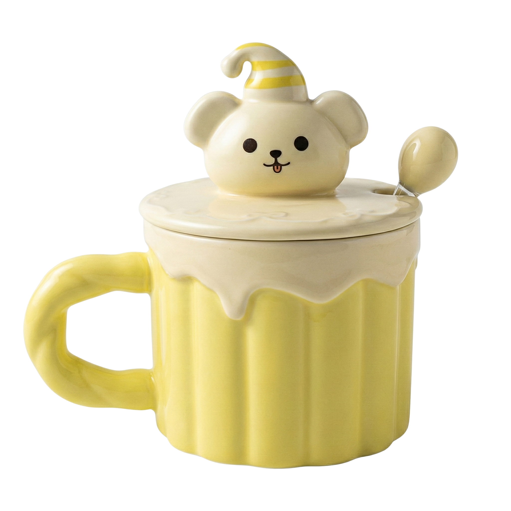 Mug Ours Mignon 3D avec Couvercle & Cuillère - Céramique Jaune Kawaii