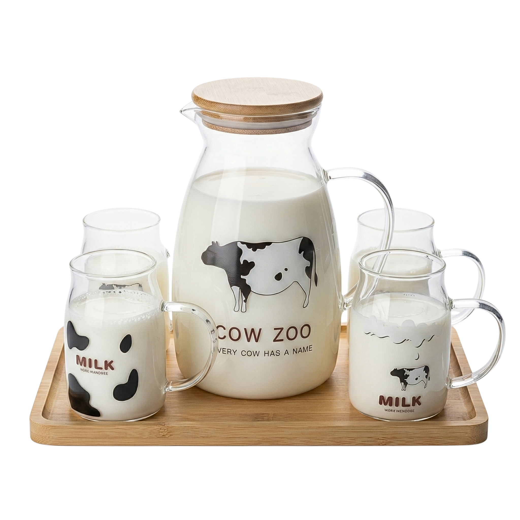 Service à Boisson "Cow Zoo" 5 Pièces – Verre & Bambou