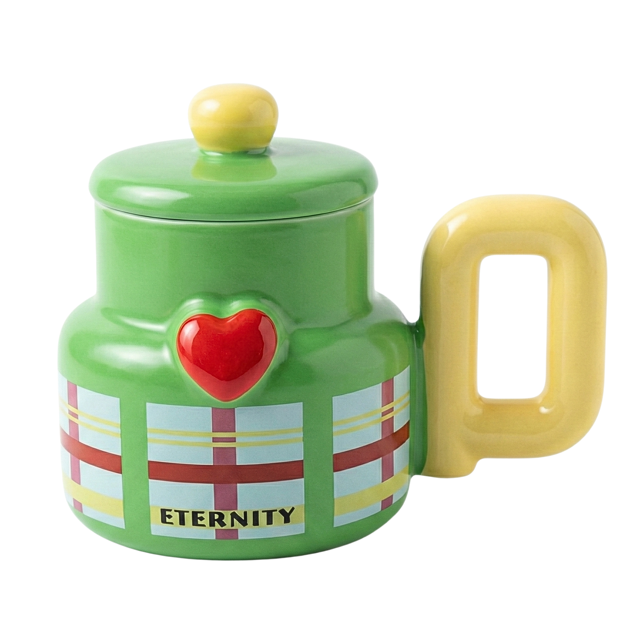 Mug Céramique "Eternity" Vert avec Couvercle & Cœur 3D - Design Unique
