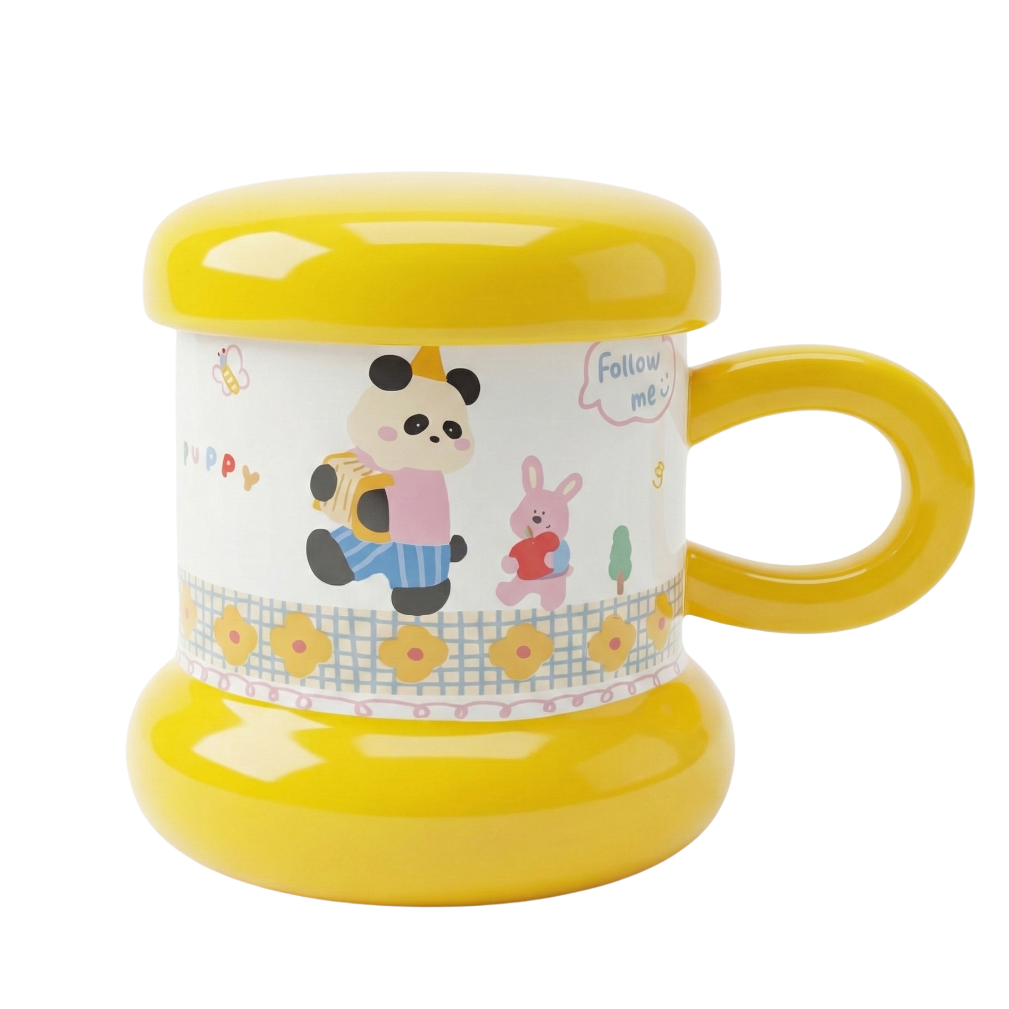 Mug Panda Jaune Kawaii avec Couvercle – Tasse Cute Céramique Tunisie