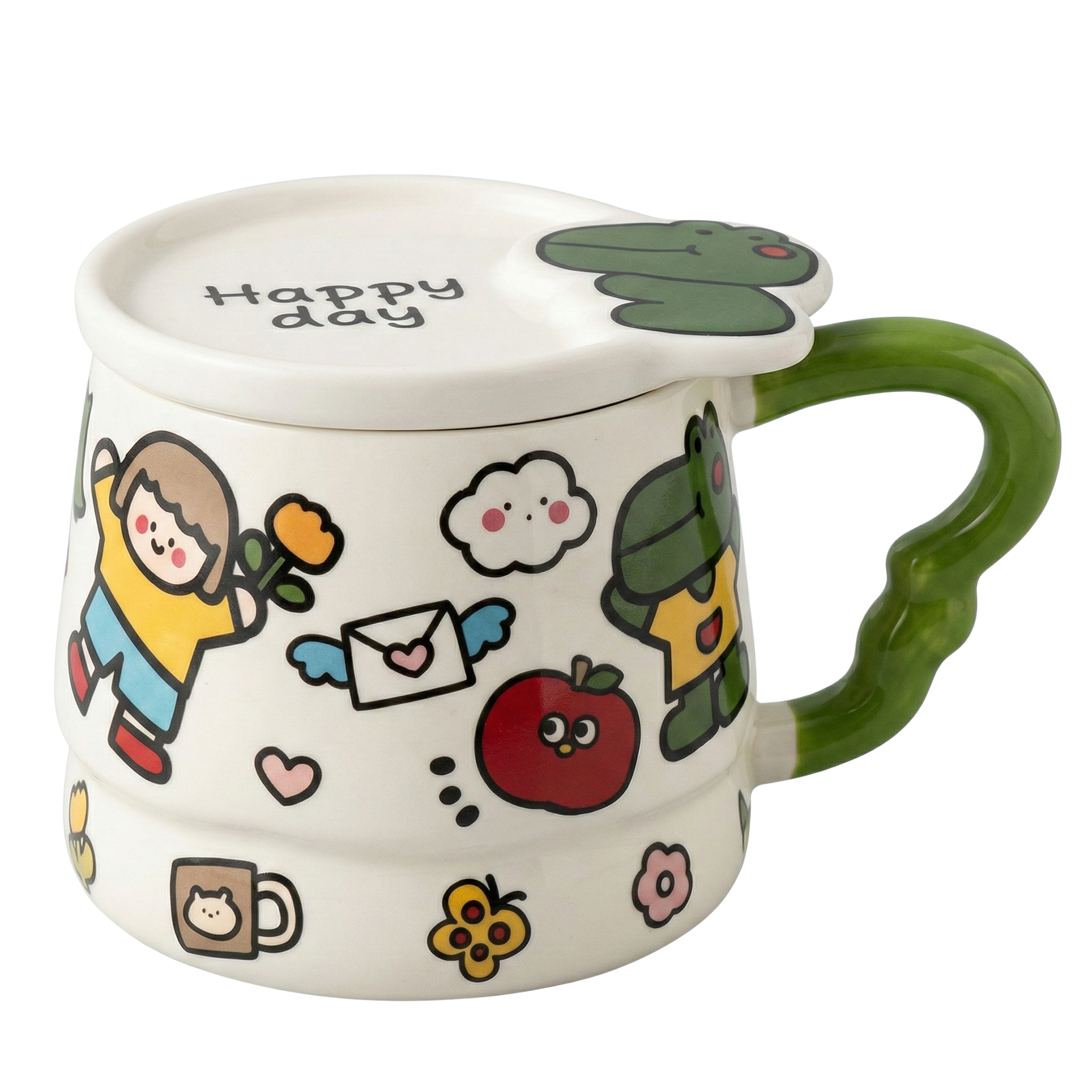 Mug Cute en Céramique avec Couvercle "Happy Day" – Tendance Tunisie