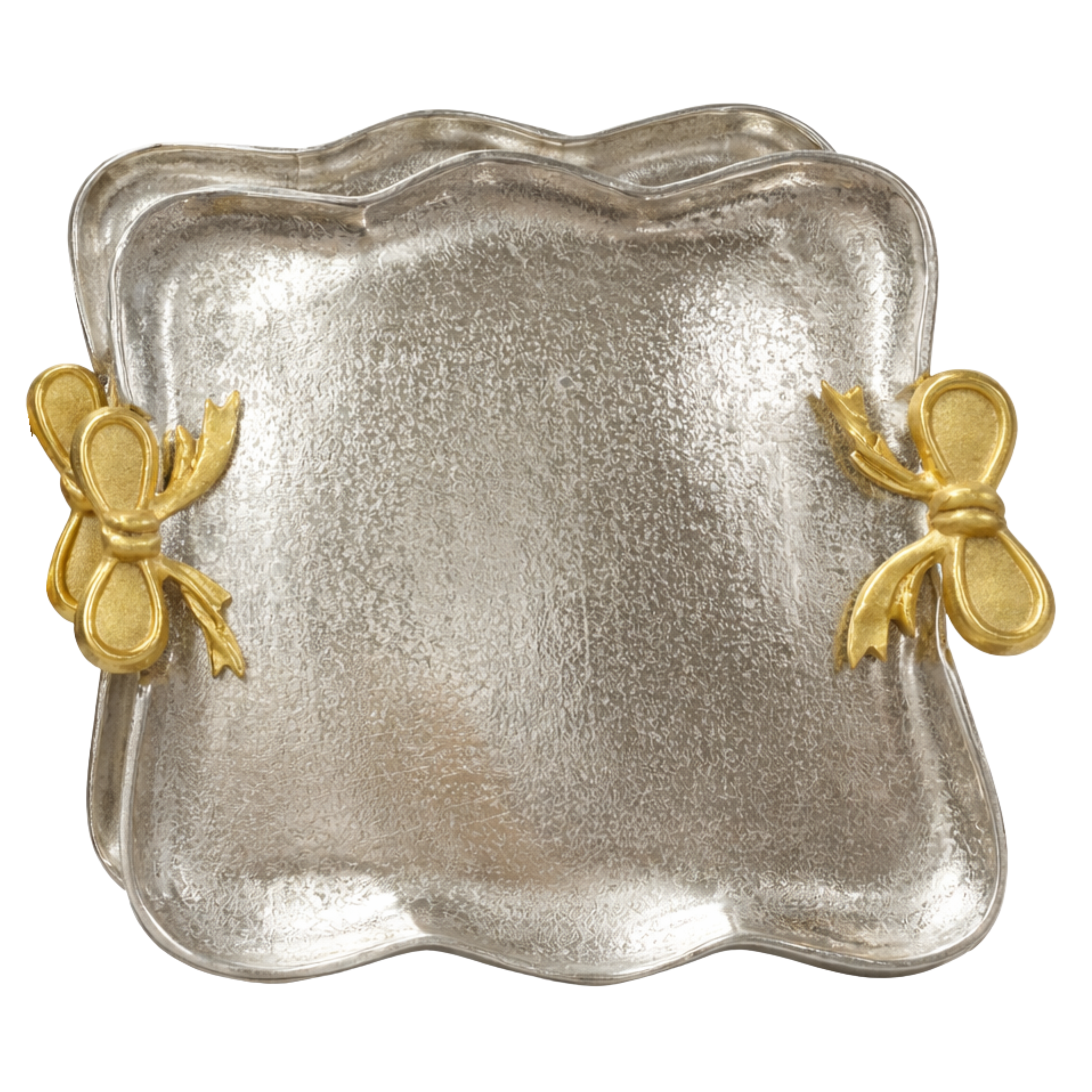 Duo de Plateaux Luxe Argentés à Nœuds Dorés – Style Indien (Set de 2)
