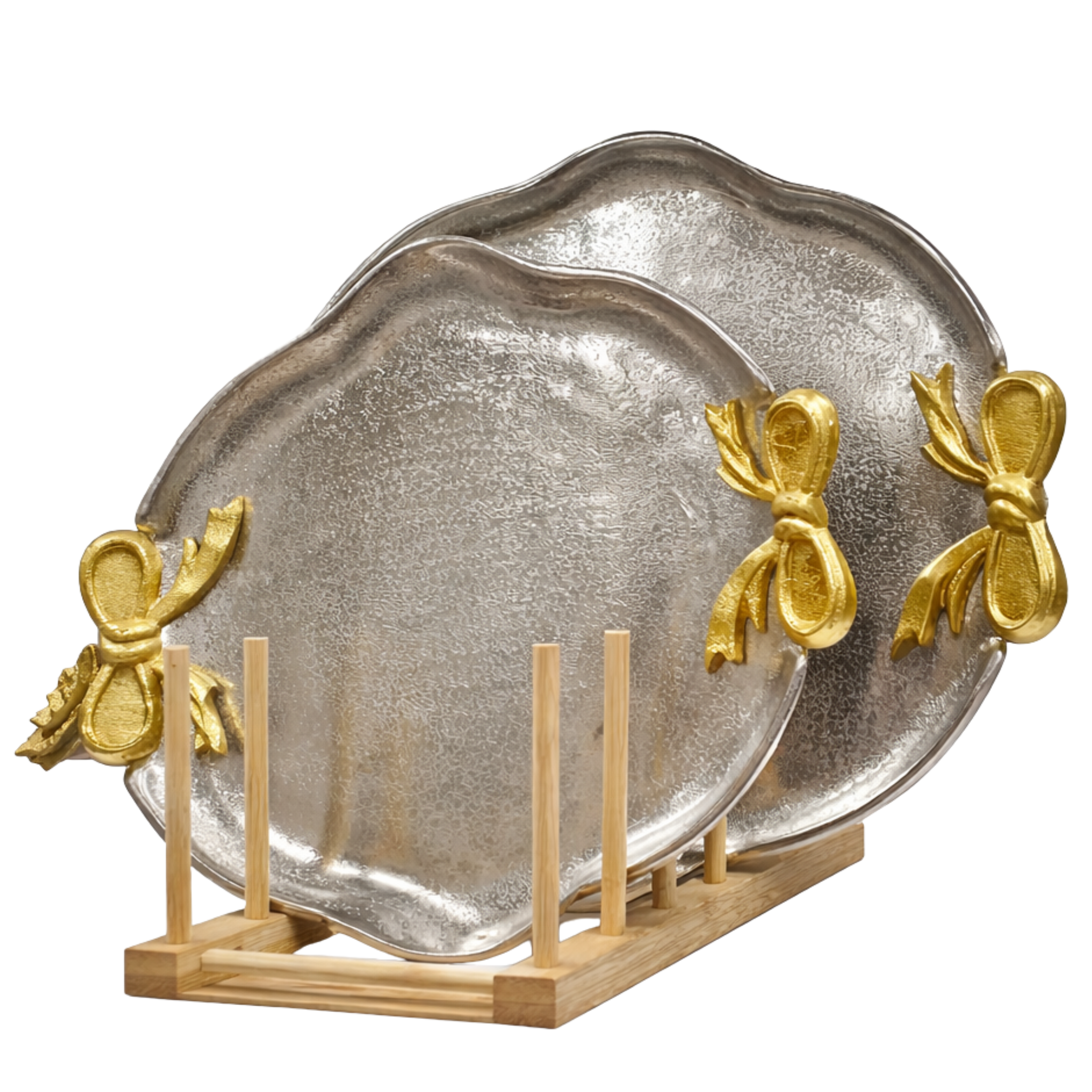 Duo Plateaux Luxe Cuivre Indien Martelé – Design Nœud Doré