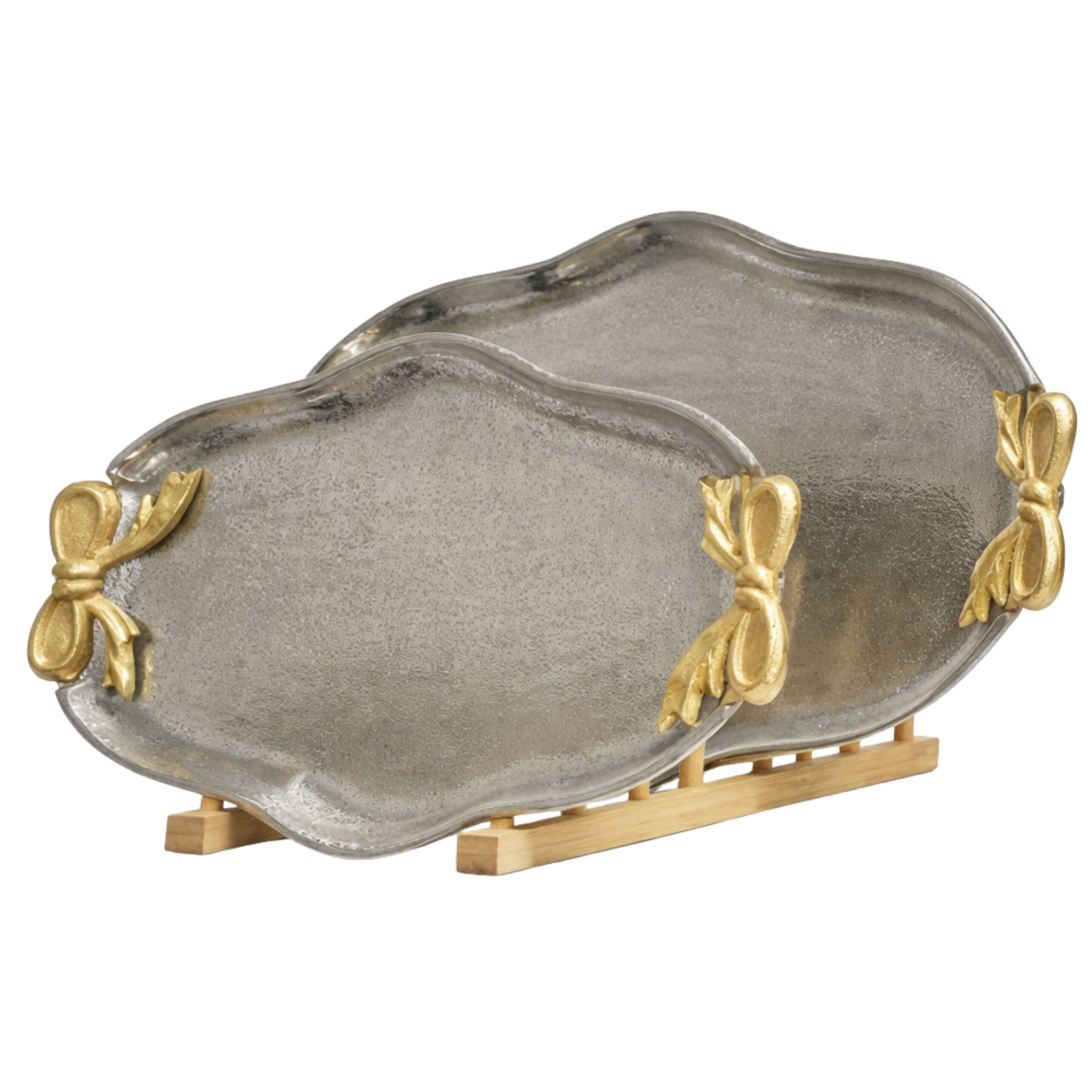 Duo de Plateaux de Luxe en Cuivre Indien – Design Nœud Chic