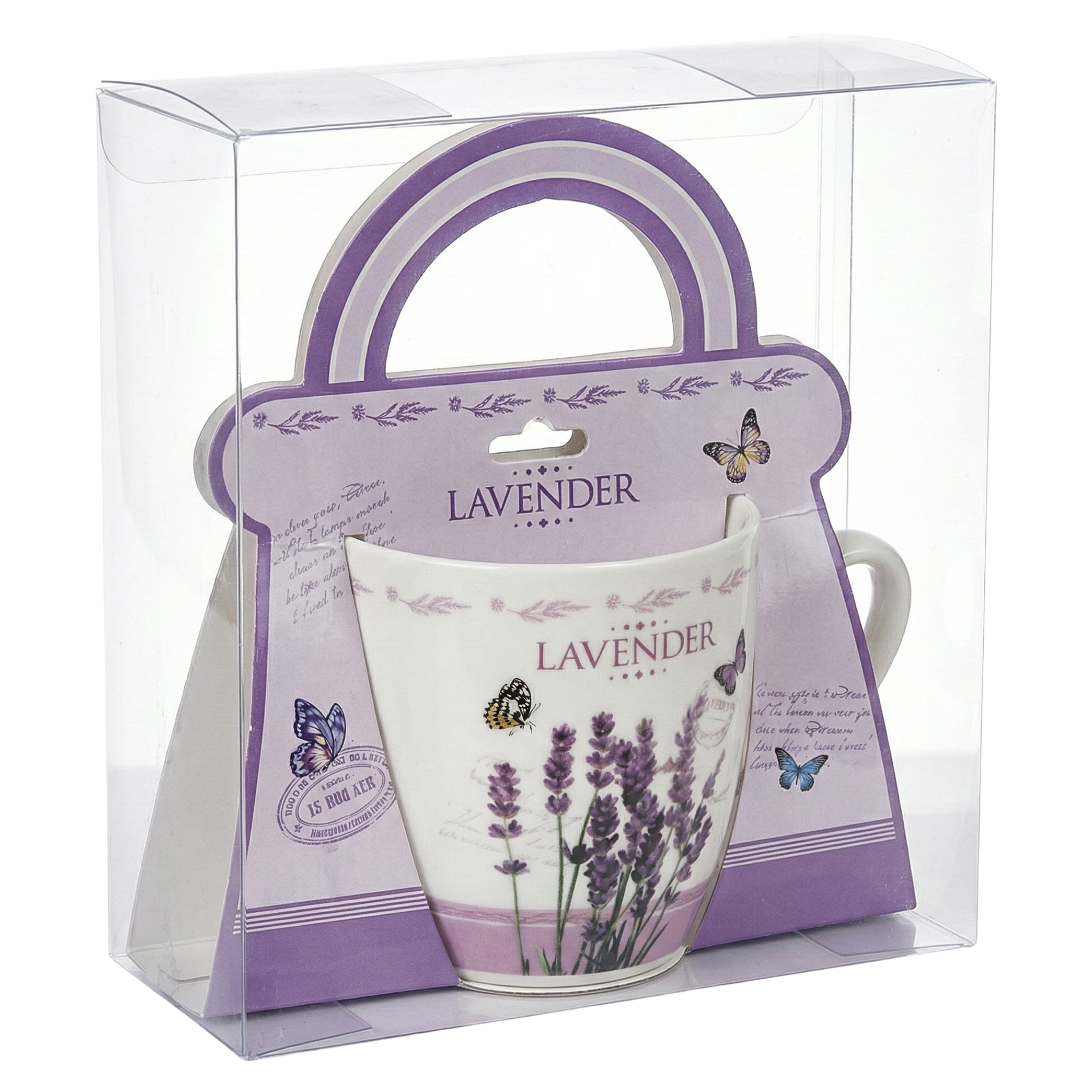 Mug Céramique Motif Lavande en Coffret Cadeau Forme Sac – Design Élégant