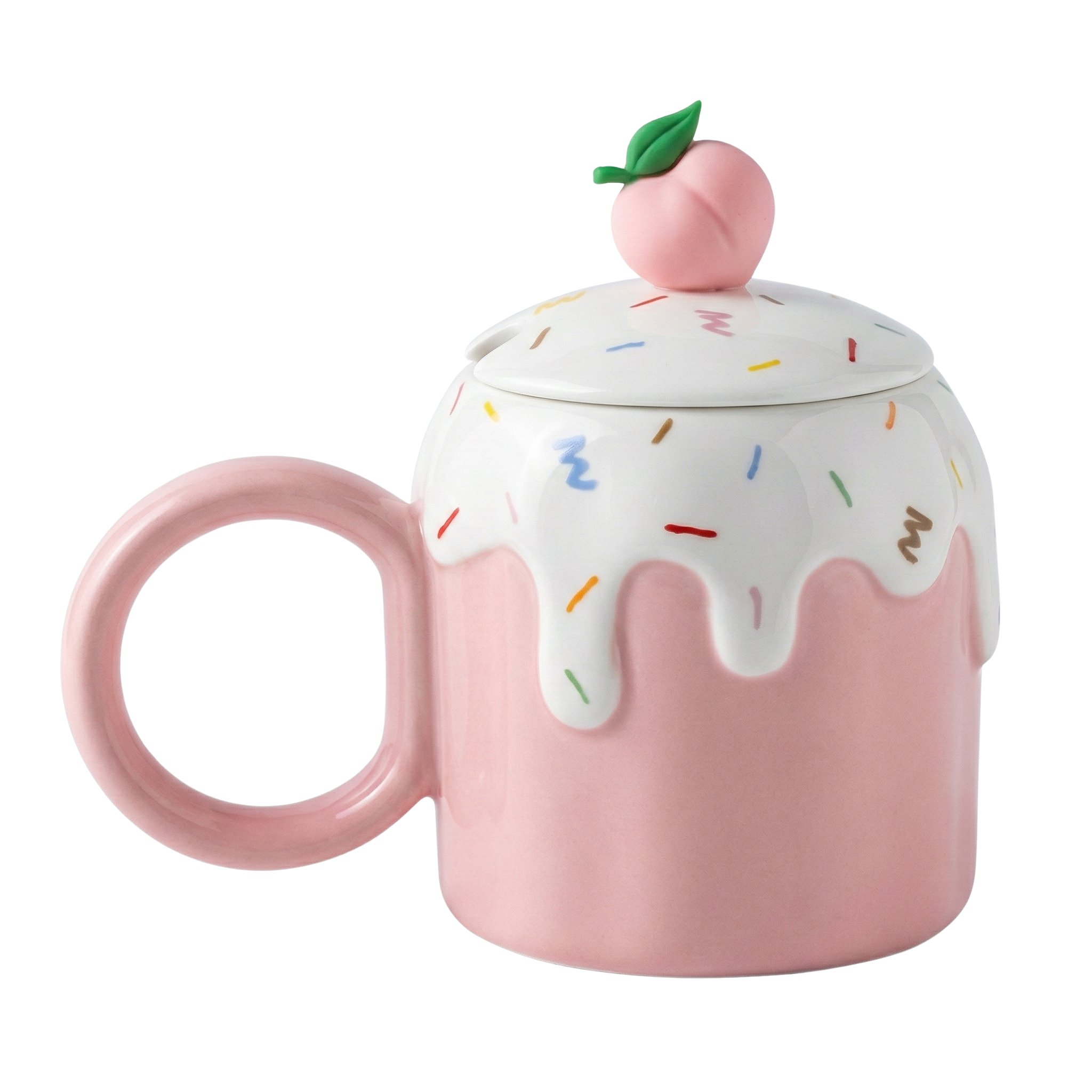 Mug Pêche 3D en Céramique Rose avec Couvercle – Tasse Kawaii & Design