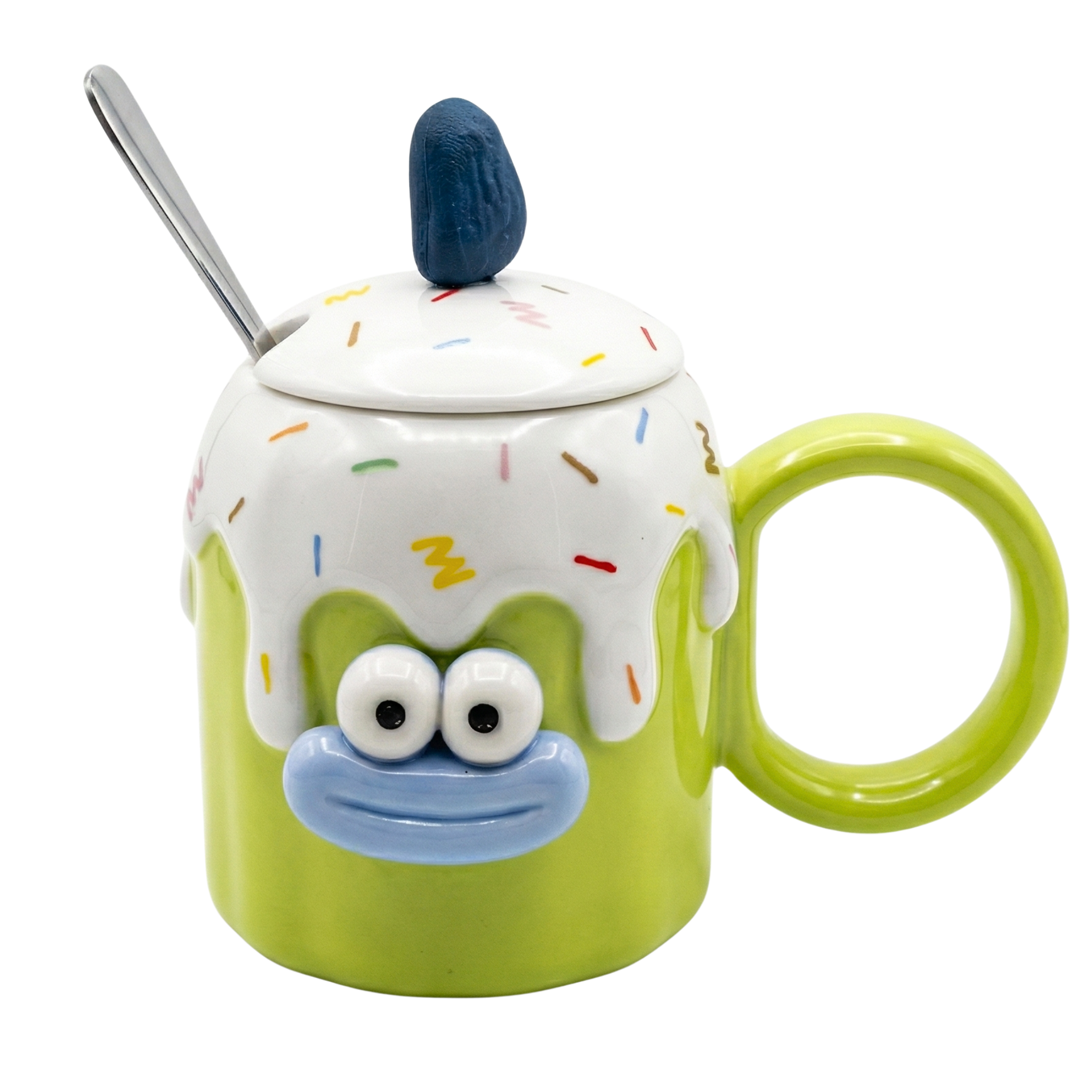 Mug Monstre Vert Fun - Tasse Céramique avec Couvercle & Cuillère