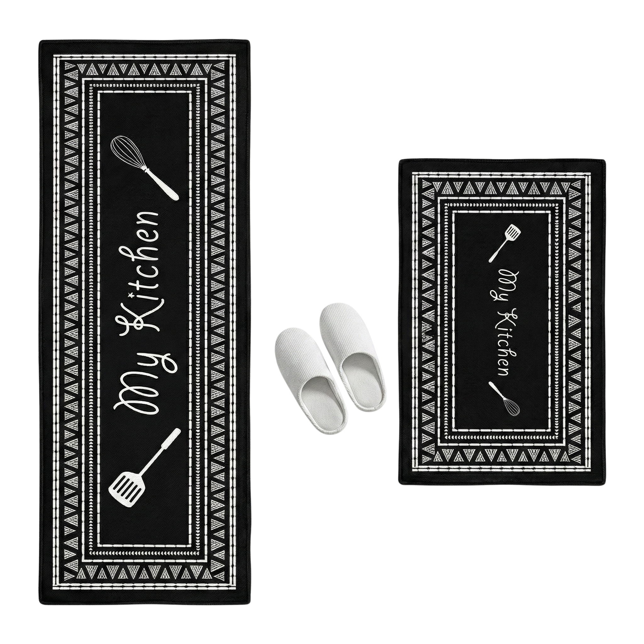 Pack 2 Tapis de Cuisine Noir "My Kitchen" – Design Élégant & Antidérapant