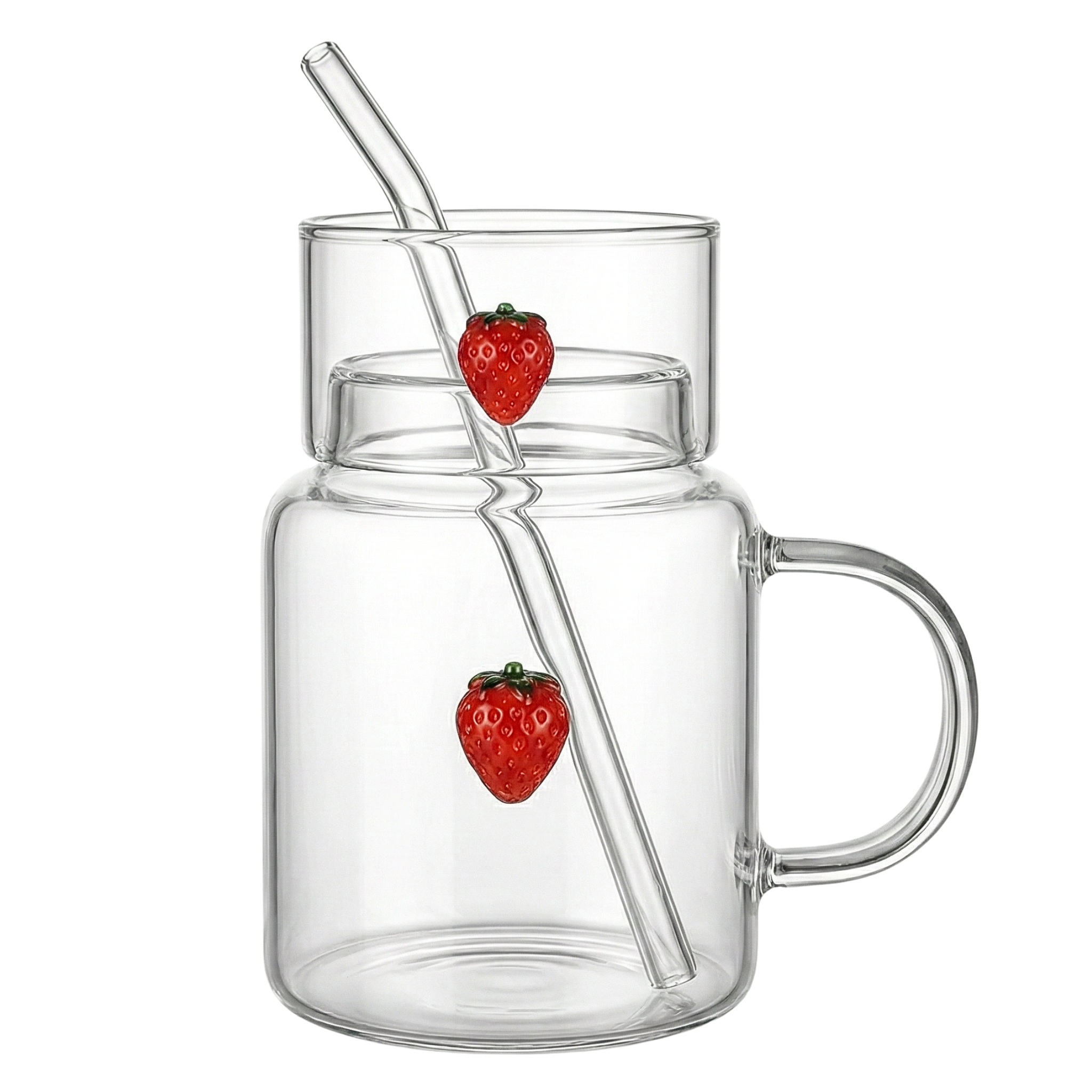 Mug en Verre Design Fraise avec Paille & Couvercle – Tendance Chic