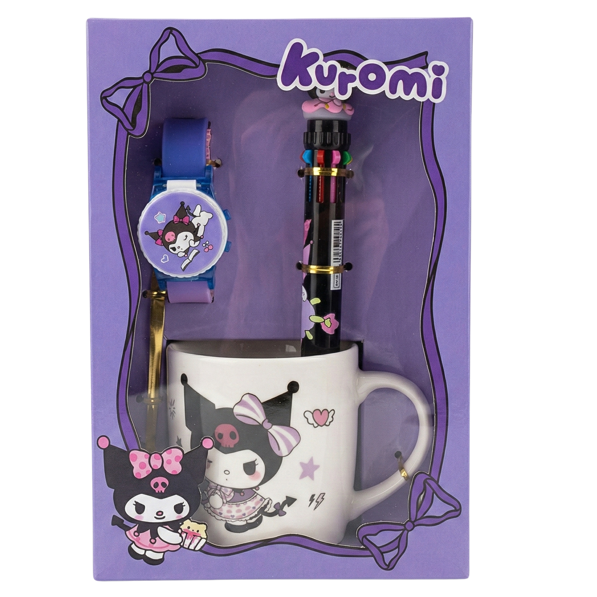 Coffret Cadeau Kuromi 3-en-1 : Mug, Montre & Stylo – Pack Tendance