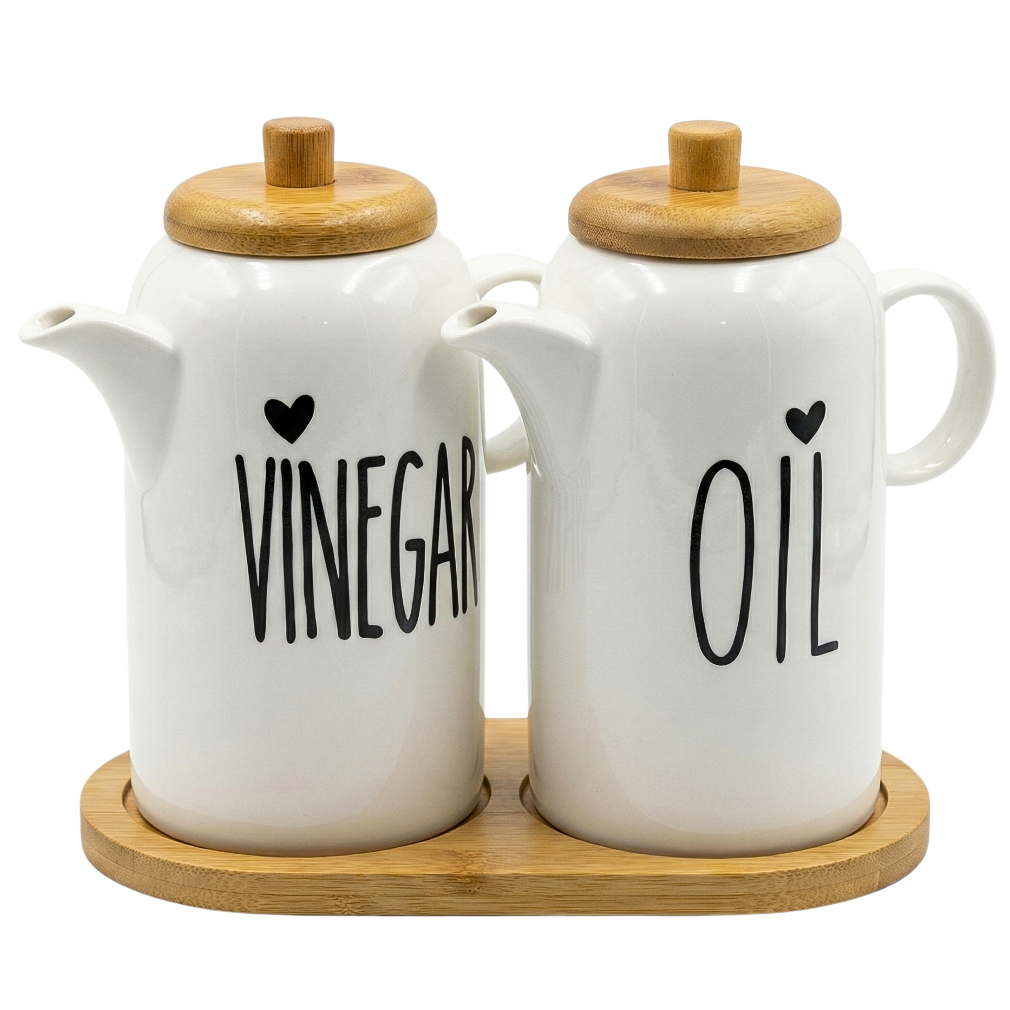 Duo Huilier Vinaigrier Céramique & Bambou - Design Cœur Minimaliste