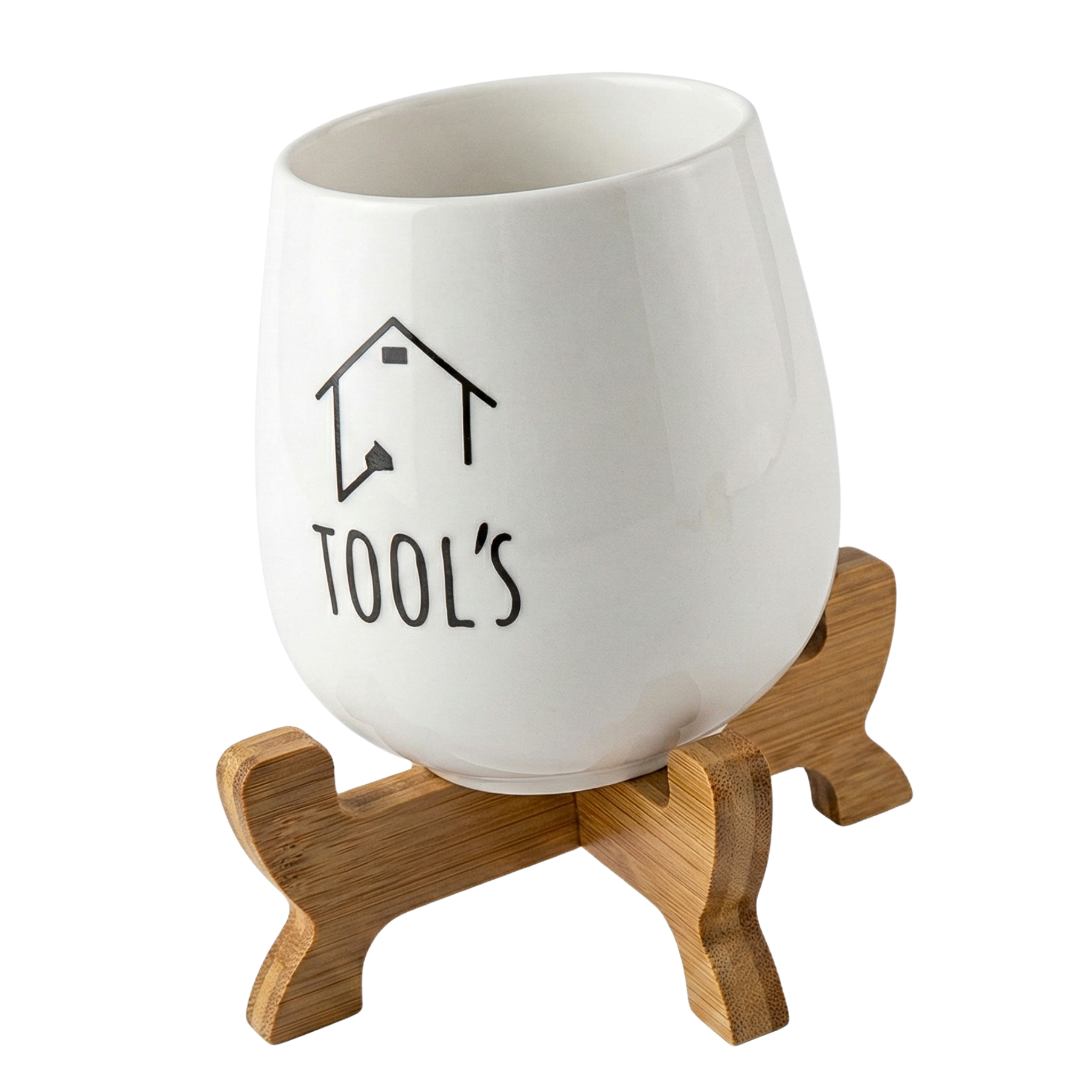 Pot de Rangement Design "Tool's" – Céramique & Support Bois
