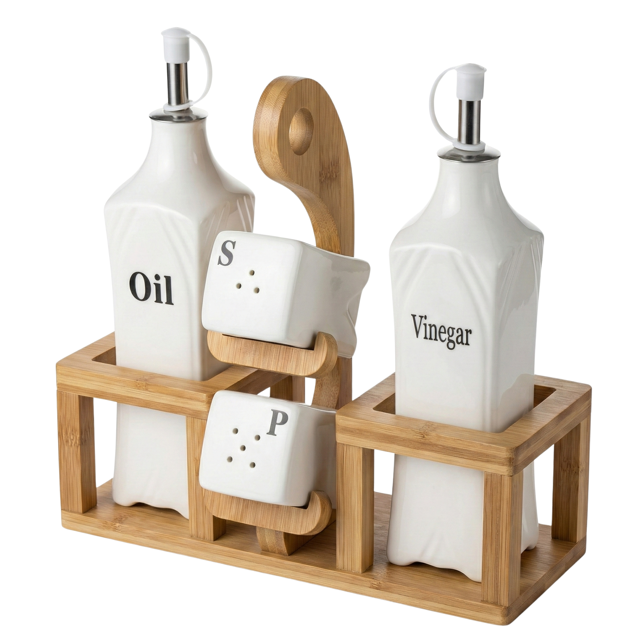Set Huilier Vinaigrier & Épices en Céramique et Bambou – Design Élégant