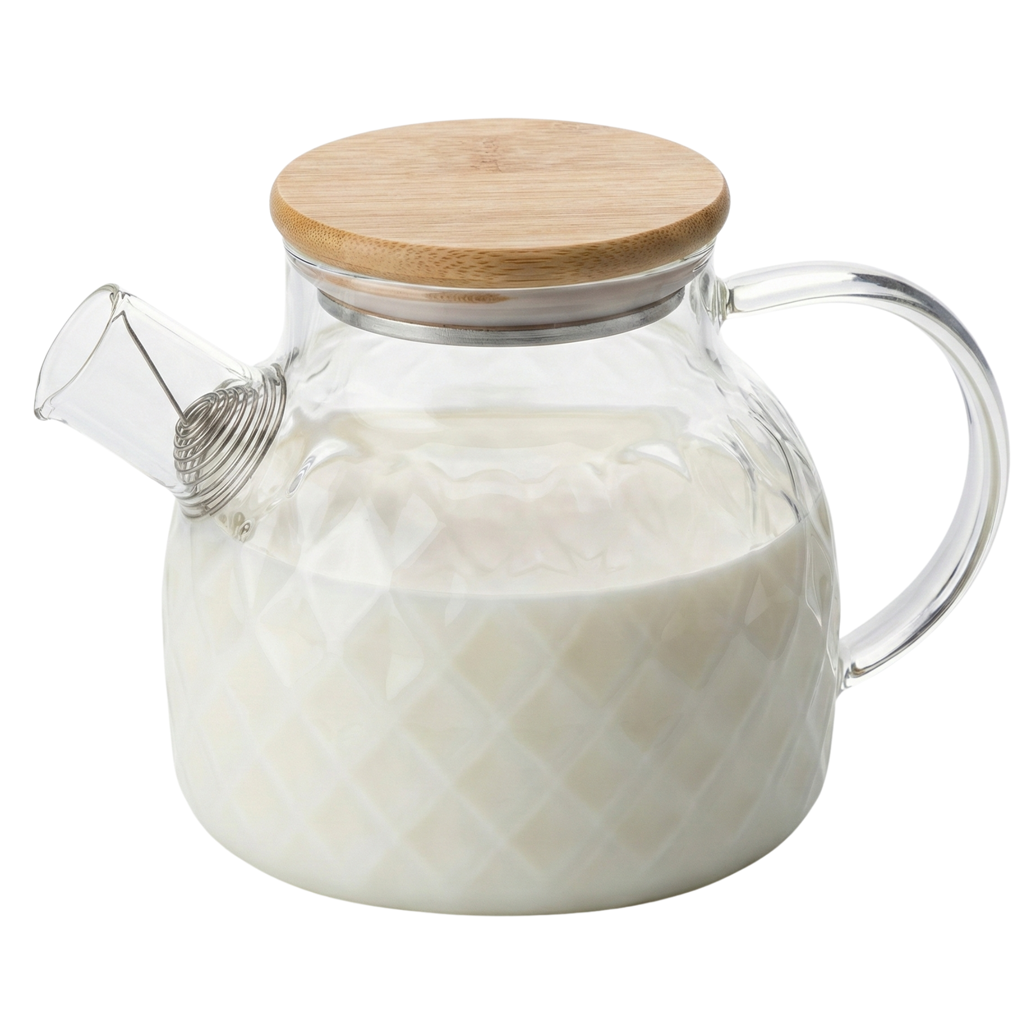 Théière en Verre Texturé & Couvercle Bambou – Design Élégant